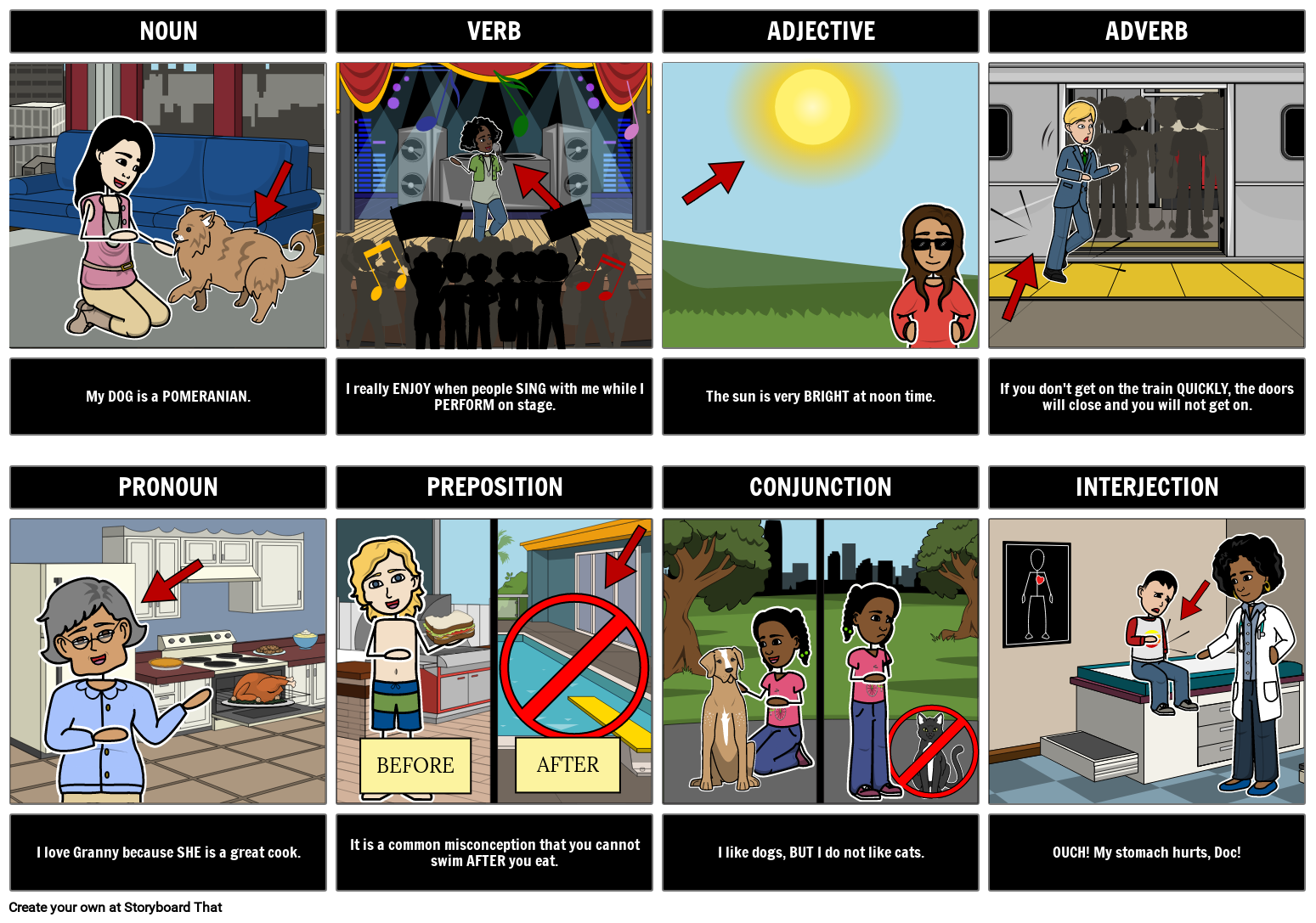Parts Of Speech Examples Storyboard By Rebeccaray
