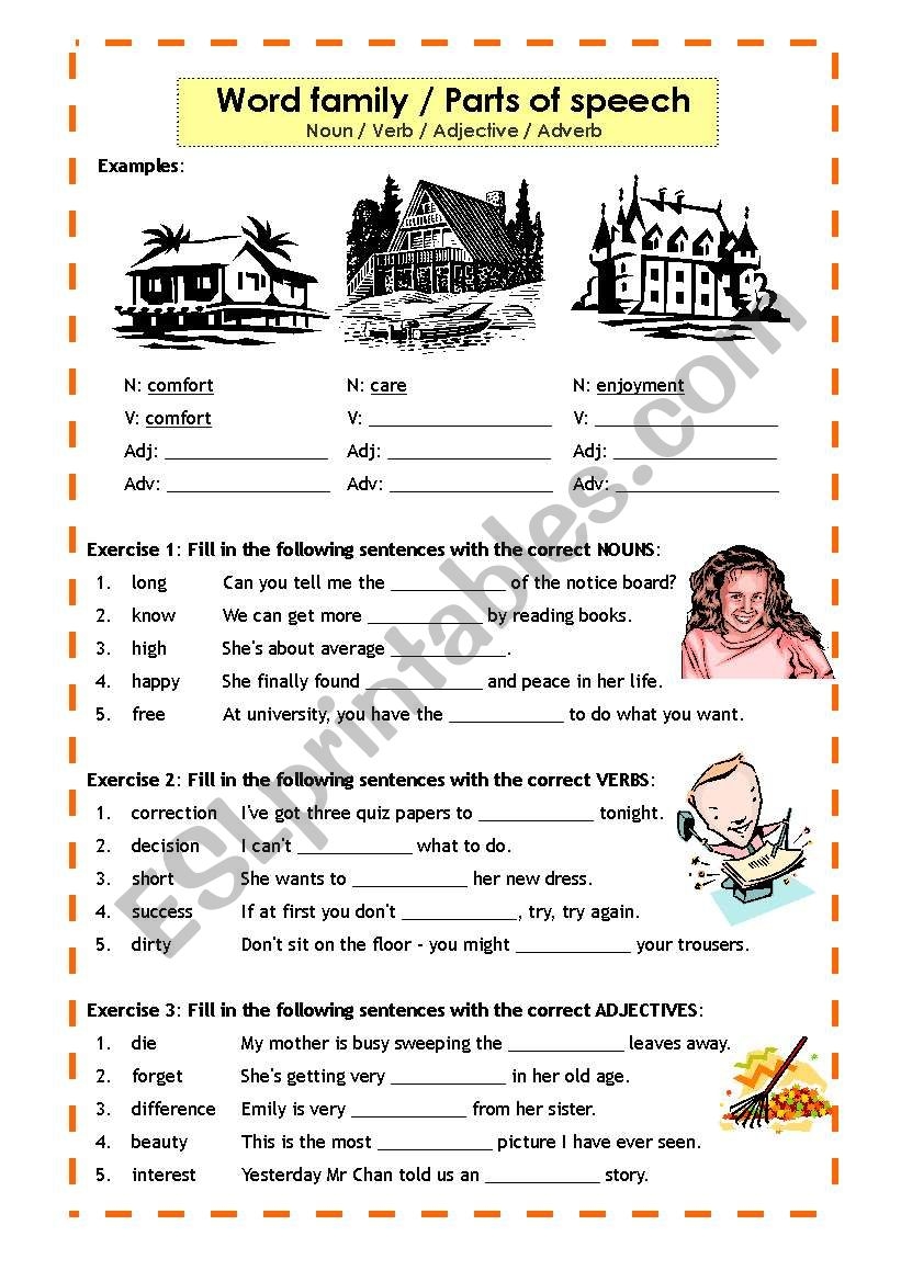 Parts Of Speech Word Family Noun Verb Adjective Adverb ESL Worksheet By Ms chau ec