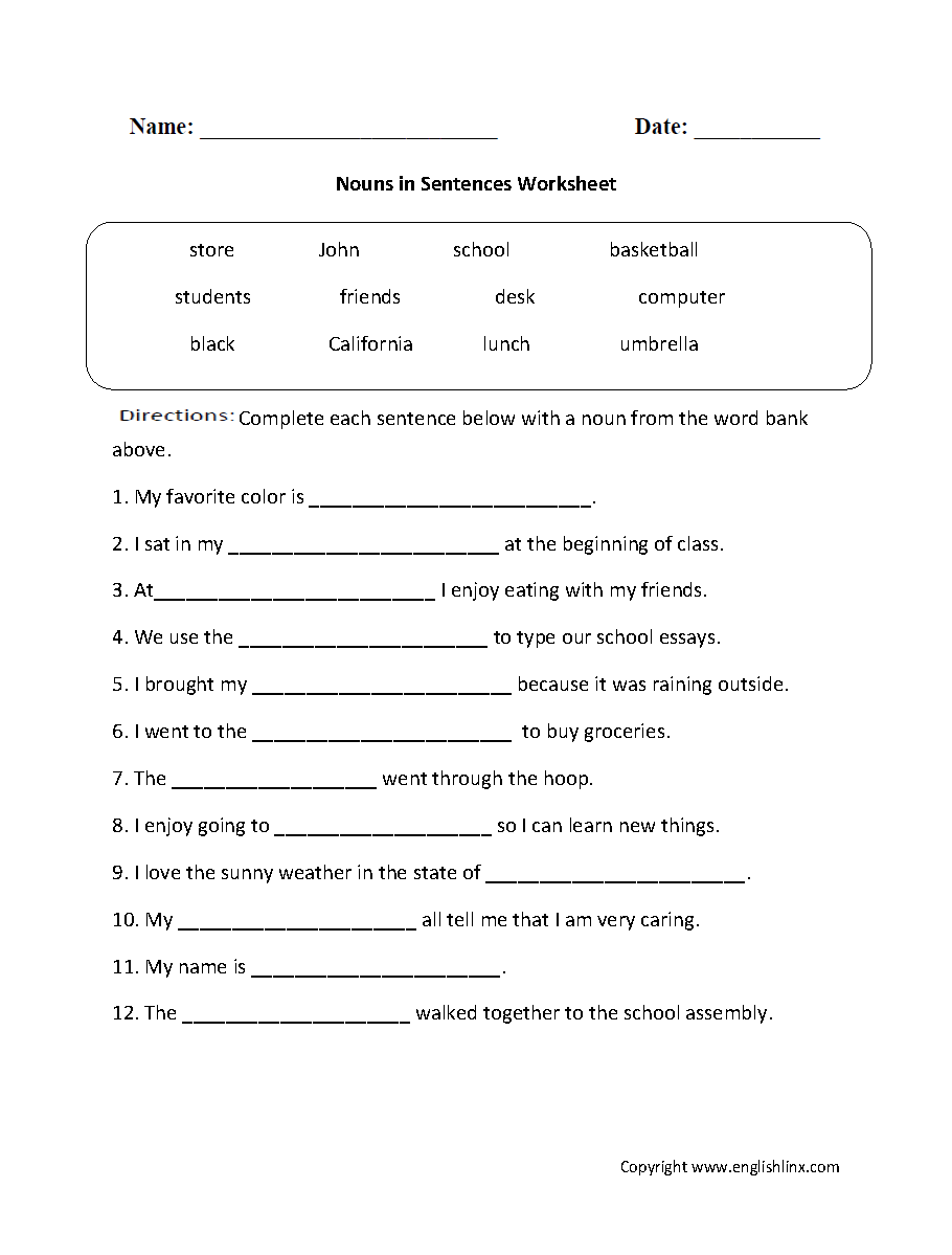 noun worksheet for grade 4