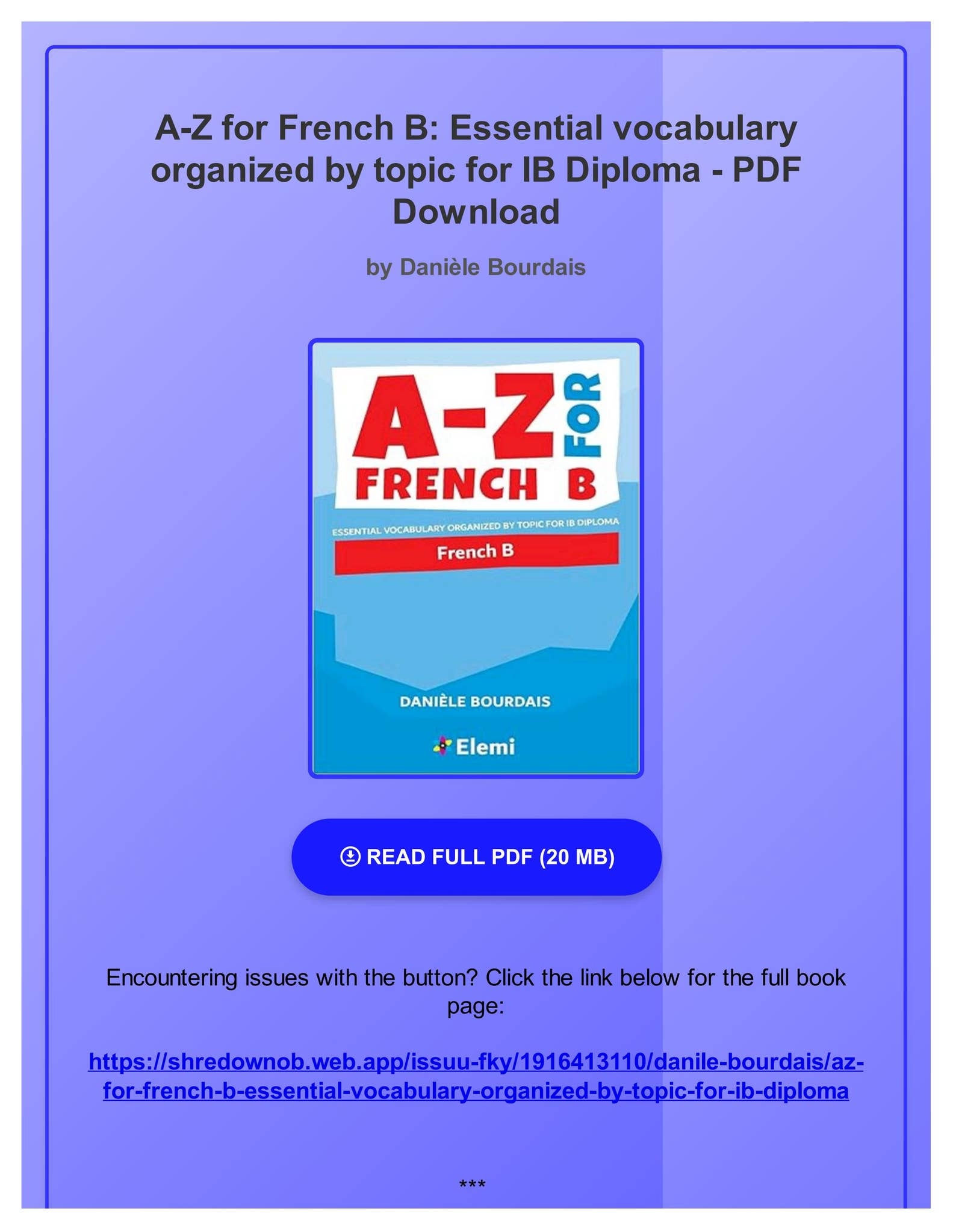 PDF A Z For French B Essential Vocabulary Organized By Topic For IB Diploma By Dani le Bourdais By DahliaMuraziklm Issuu