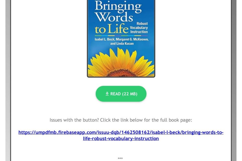PDF Bringing Words To Life Robust Vocabulary Instruction By