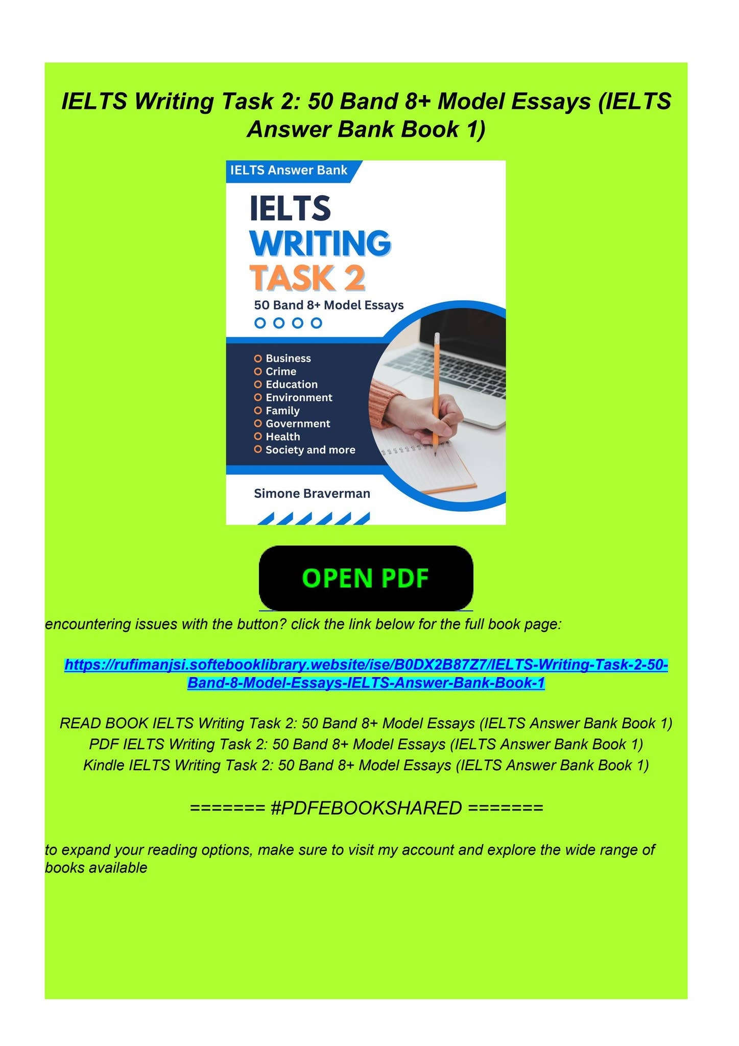 Pdf IELTS Writing Task 2 50 Band 8 Model Essays IELTS Answer 