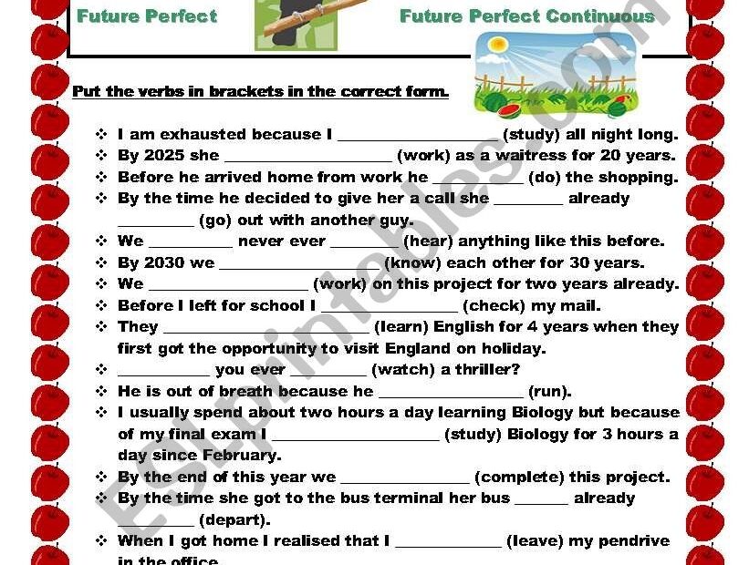 Perfect Tenses ESL Worksheet By Ildibildi Worksheets Library