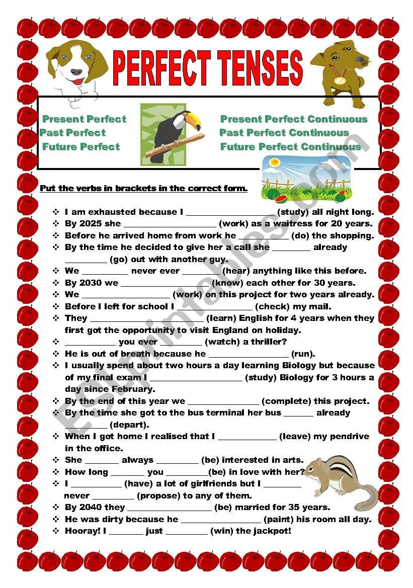 Perfect Tenses ESL Worksheet By Ildibildi Worksheets Library