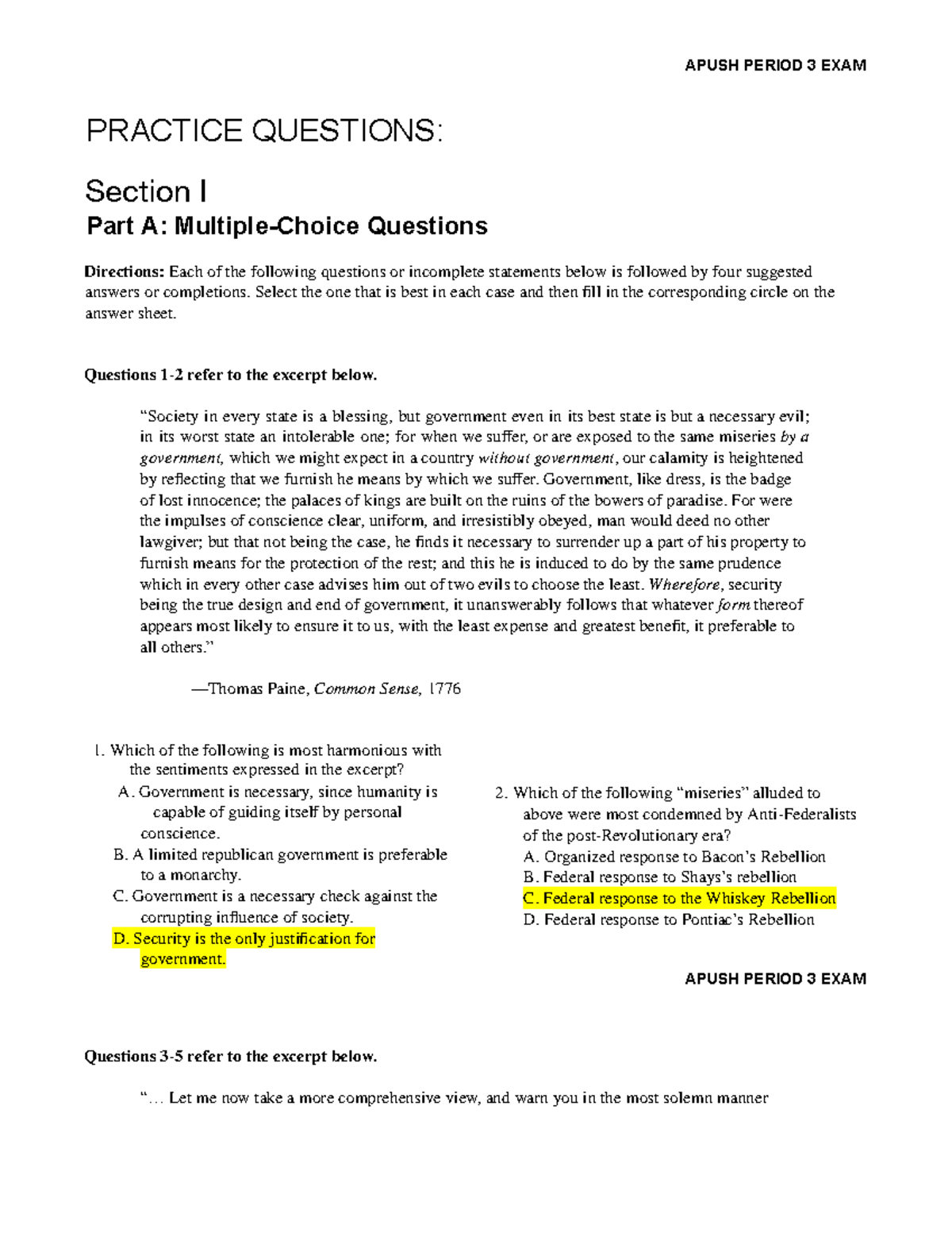 apush period 3 practice questions
