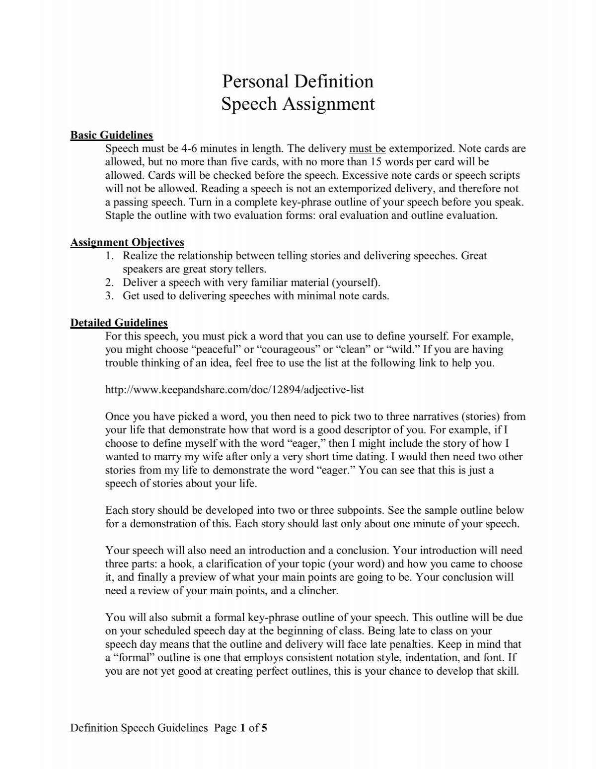 Personal Definition Narrative Speechsuccess