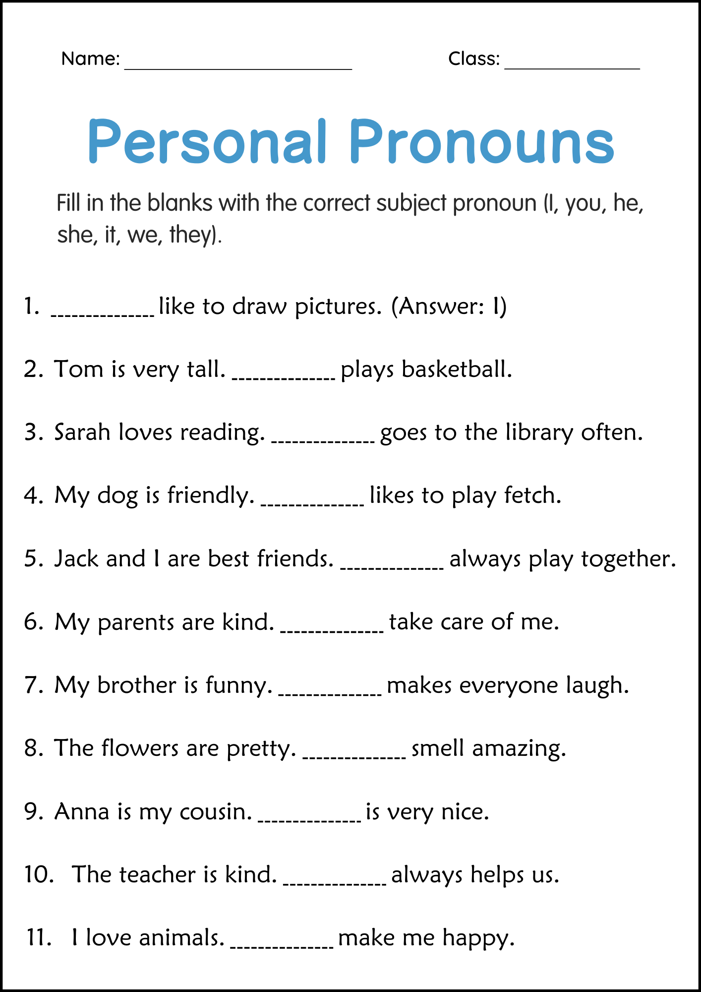 Personal Pronouns Activity Worksheets For Grade 2 3 4 Made By 