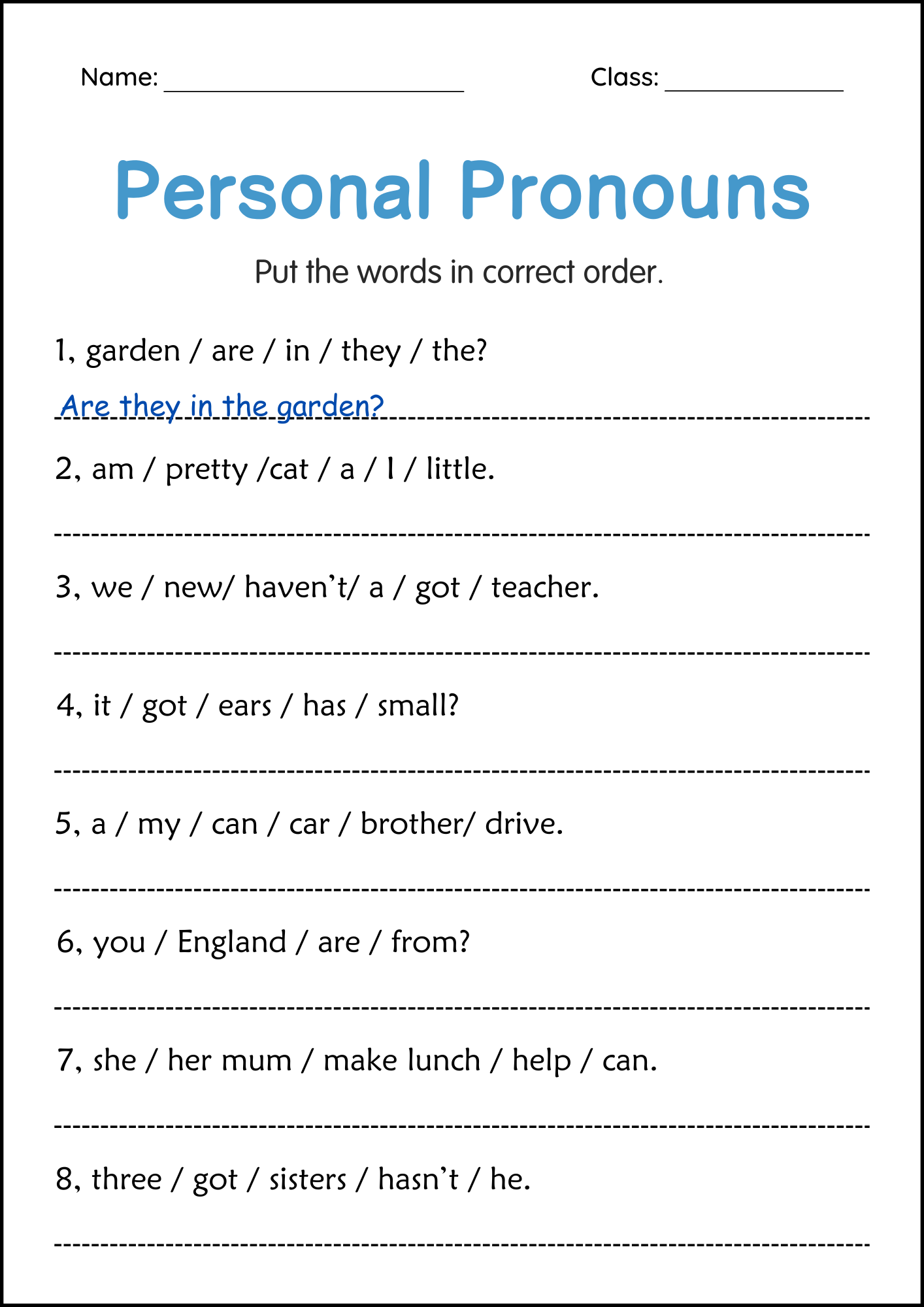 Personal Pronouns Activity Worksheets For Grade 2 3 4 Made By 