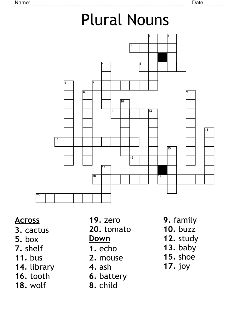 Plural Nouns Crossword WordMint