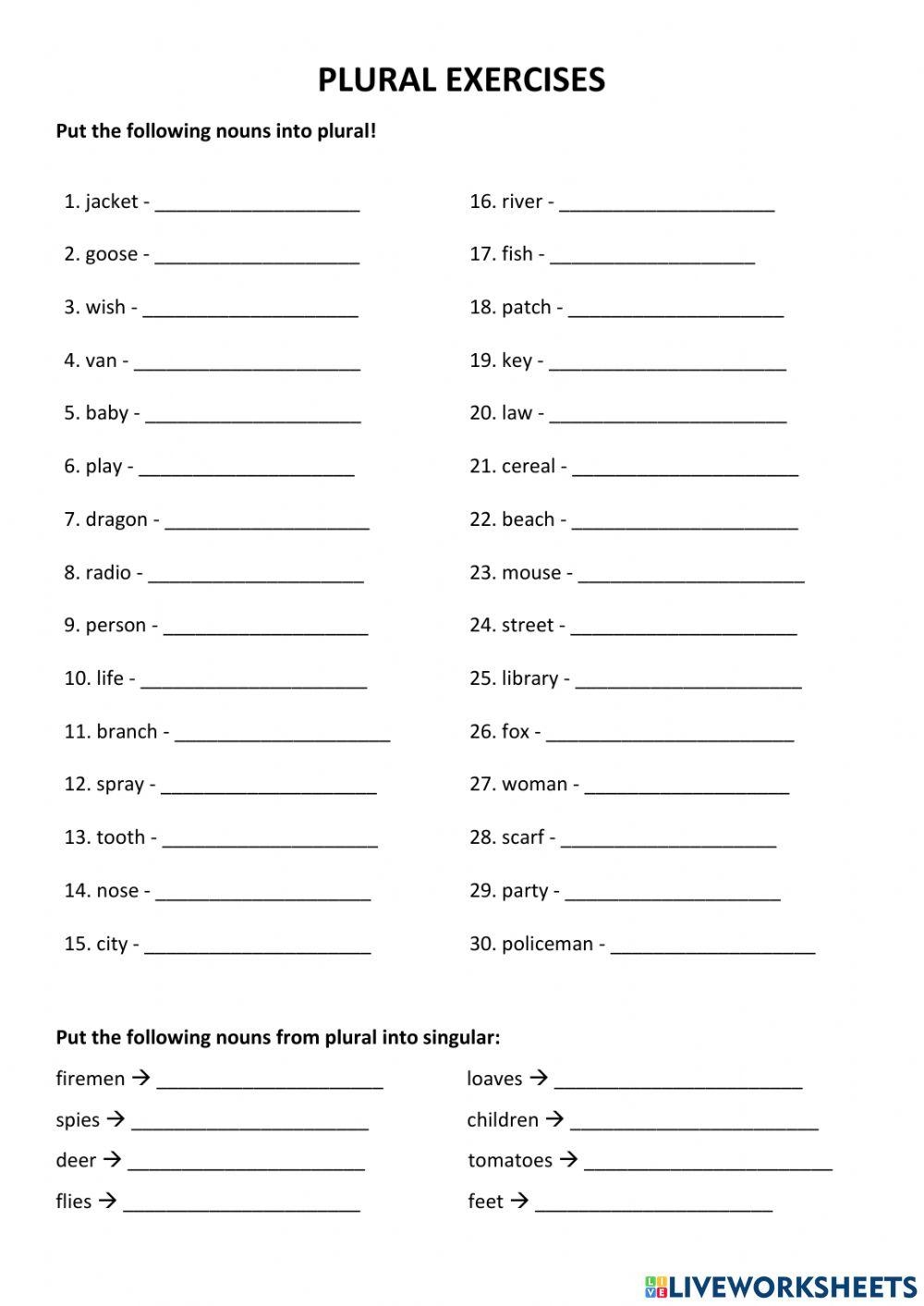Plural Nouns Online Exercise For Grade 6 Live Worksheets Worksheets Library
