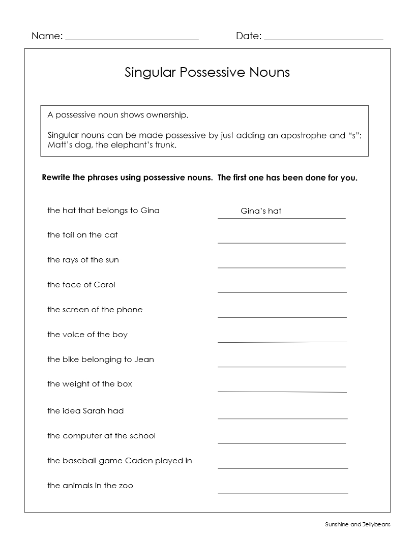 plural and possessive nouns worksheets