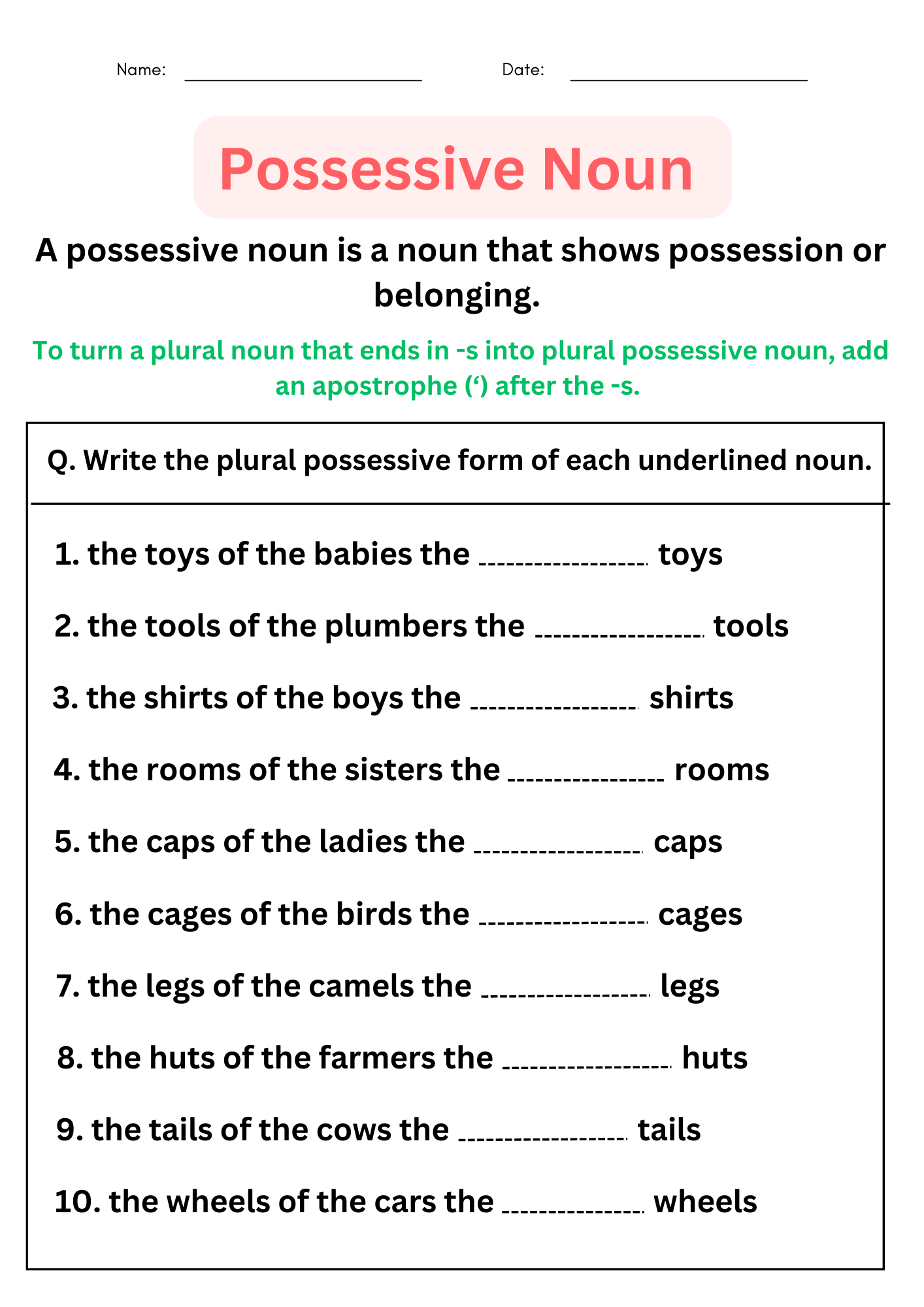 Possessive Nouns Worksheets With Answers Digital And Printable 