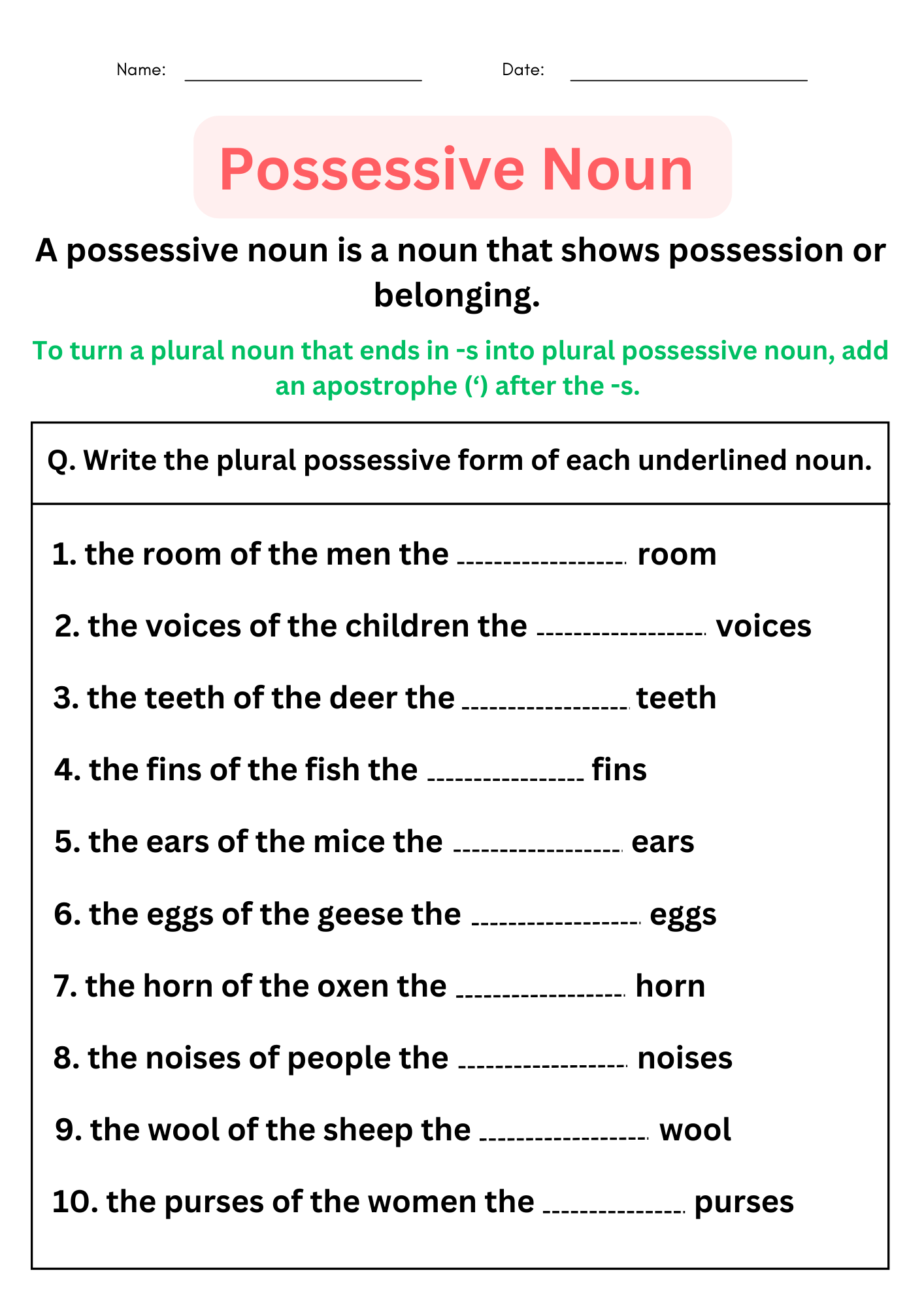 Possessive Nouns Worksheets With Answers Digital And Printable 