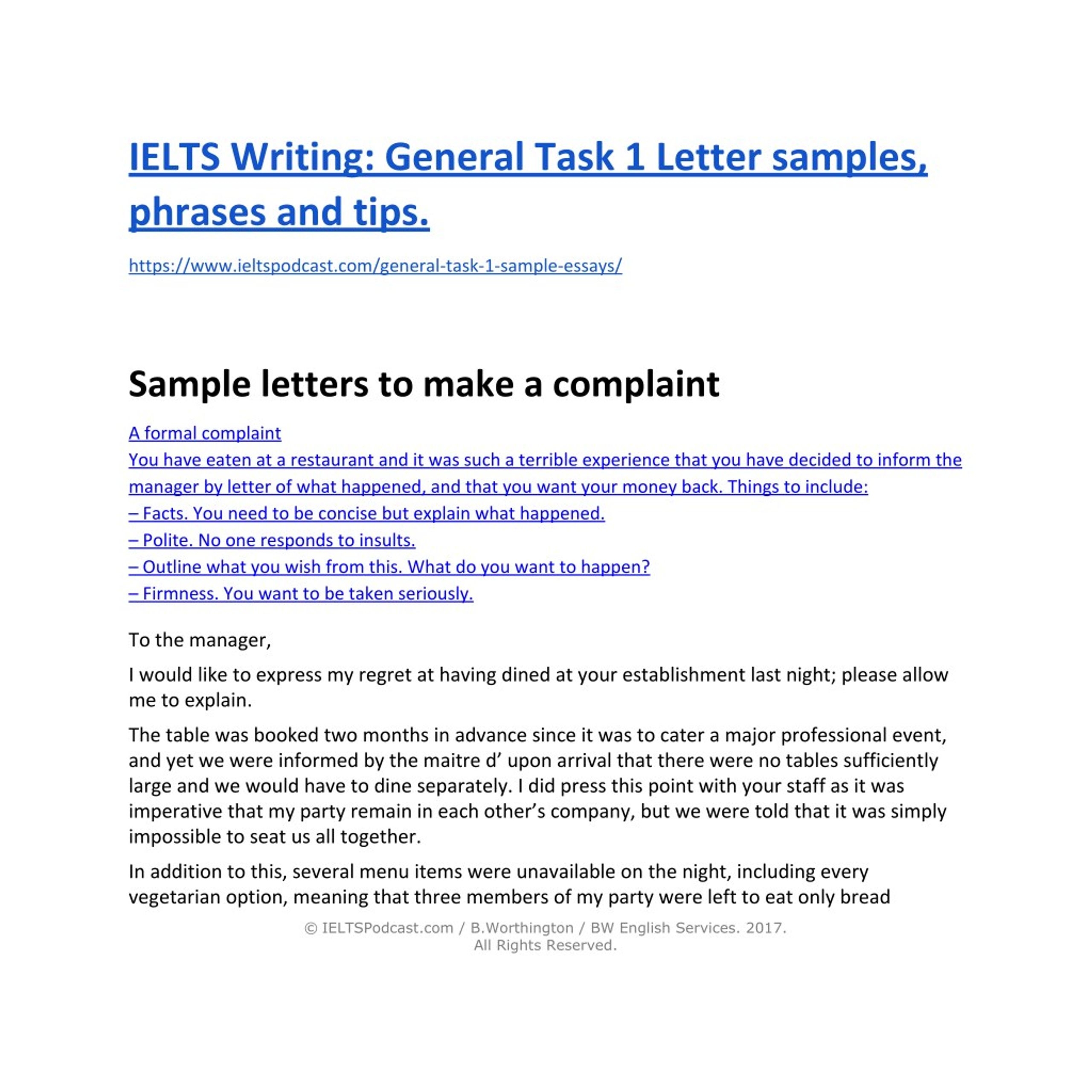 PPT IELTS Writing General Task 1 Sample Letters And Phrases 