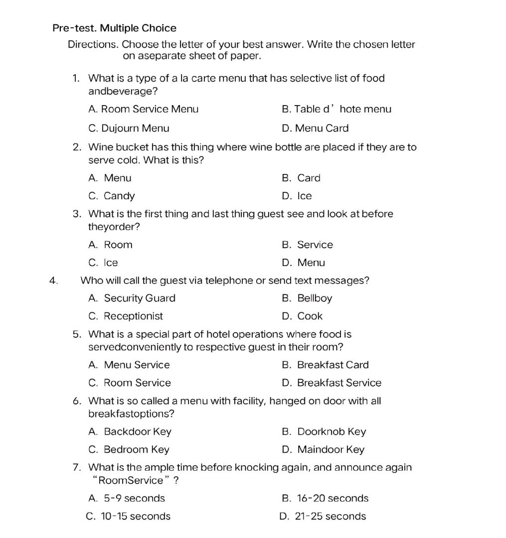 instruction for multiple choice test