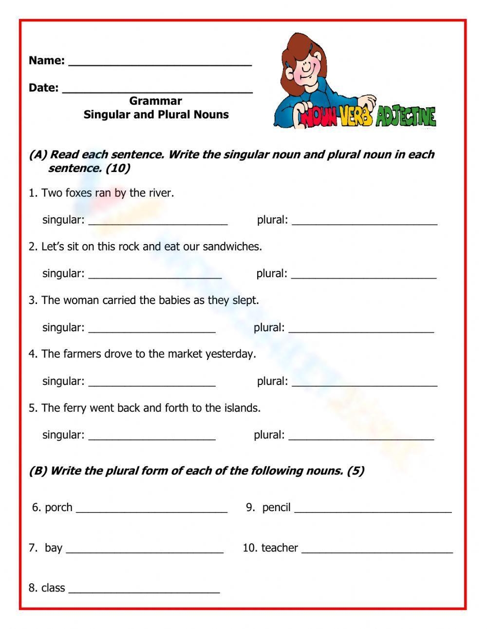 Printable Grade 7 Plural Nouns Worksheets Download