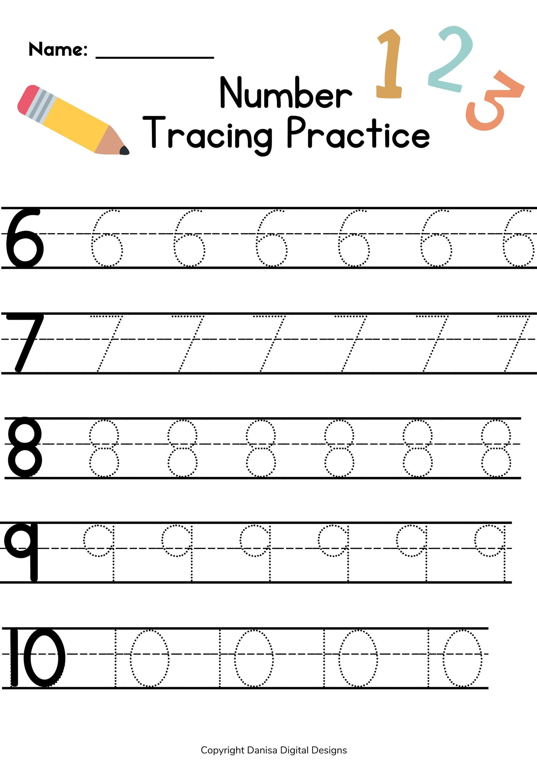Printable Number Tracing Worksheet 1 10 Pdf L Number Practice 