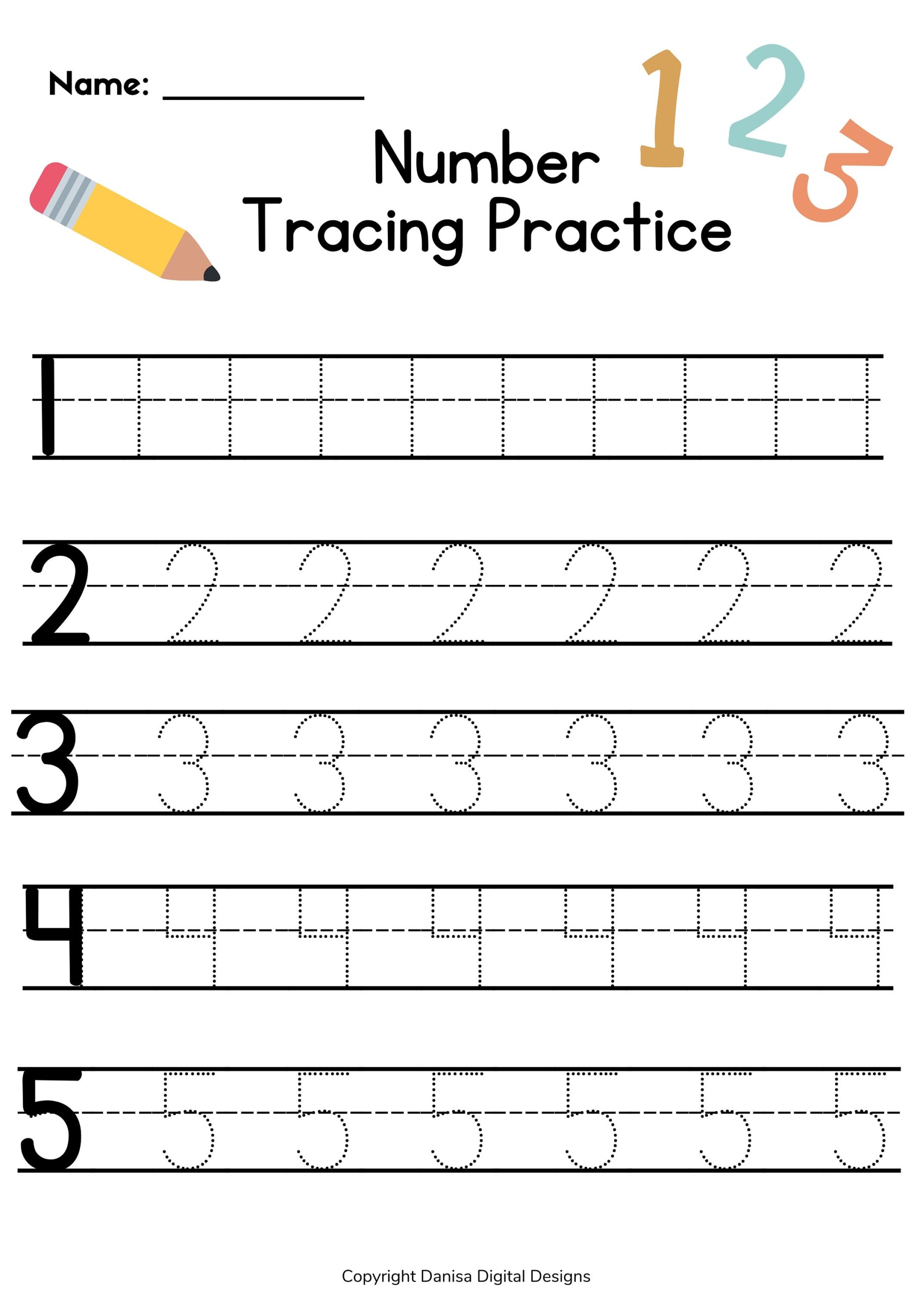 Printable Number Tracing Worksheet 1 10 Pdf L Number Practice Sheets And Color In Numbers L Preschool Kindergarten Etsy