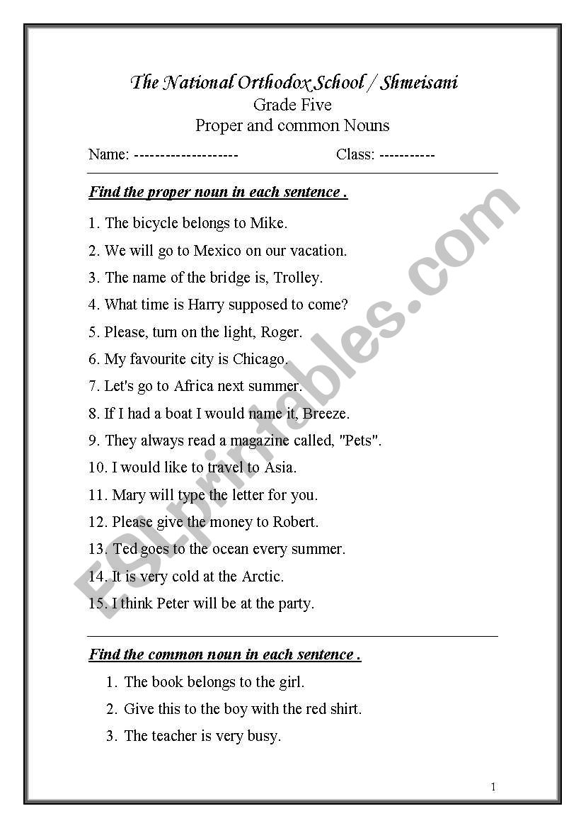 Proper And Common Nouns ESL Worksheet By Bluedress