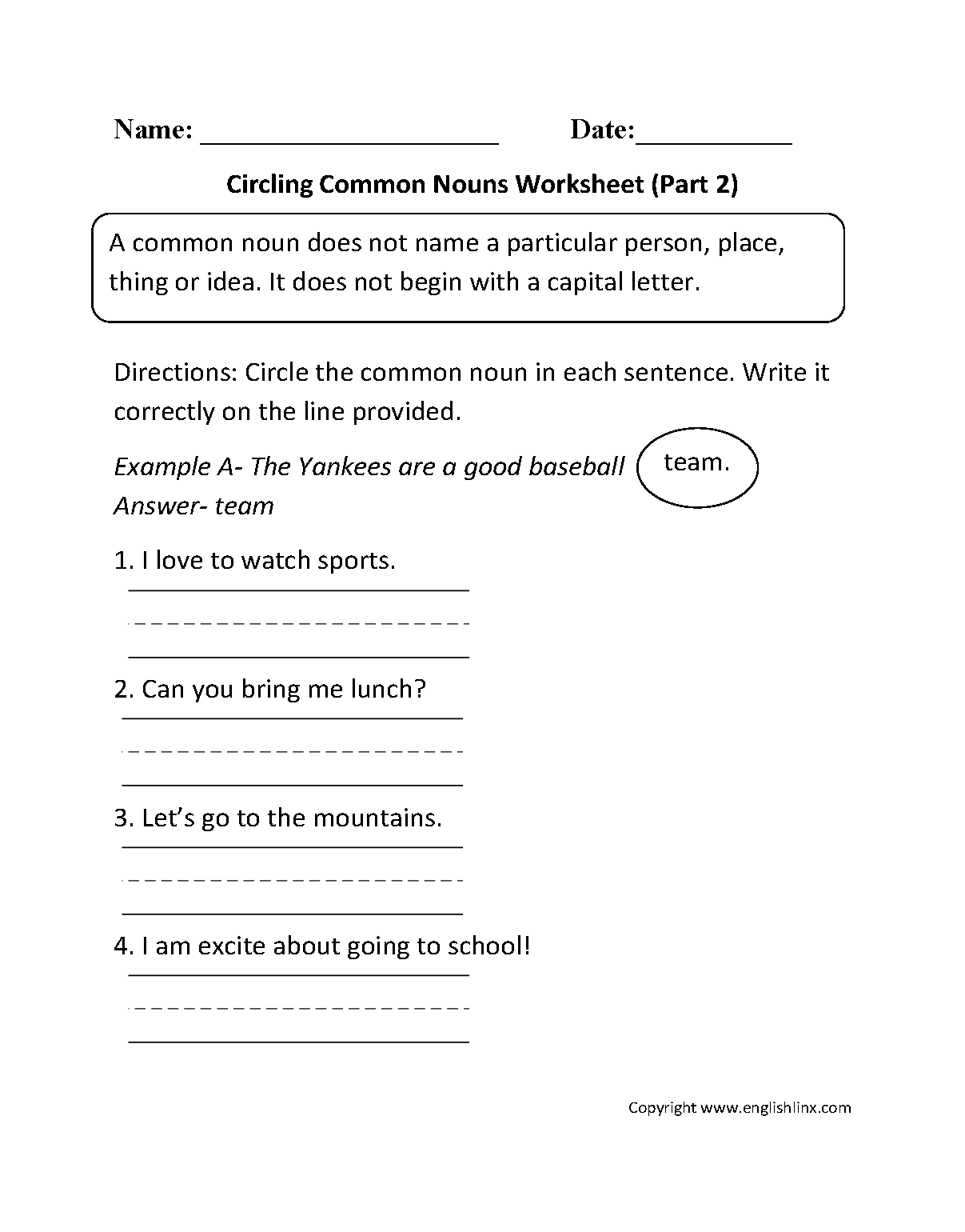 common nouns worksheet grade 2