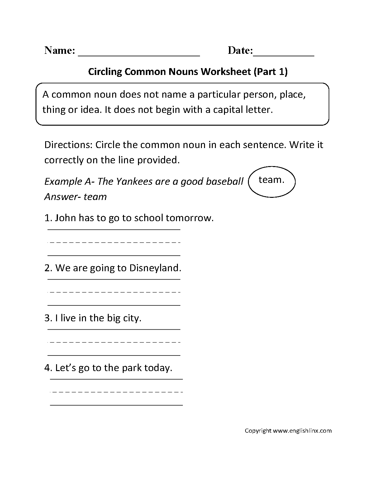Proper And Common Nouns Worksheets Circling Common Nouns 