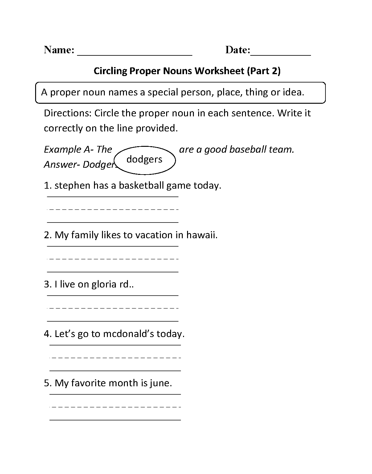 nouns worksheets for grade 2