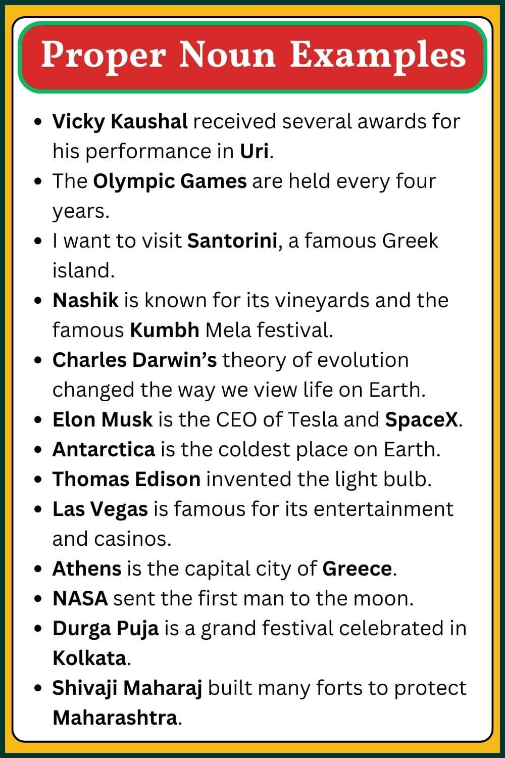 four examples of proper nouns
