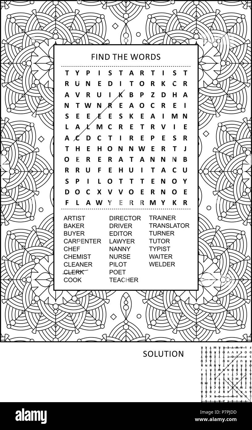 Puzzle And Coloring Activity Page For Grown ups With Jobs Occupations Themed Word Search Puzzle English And Wide Decorative Frame To Color Stock Vector Image U0026 Art Alamy