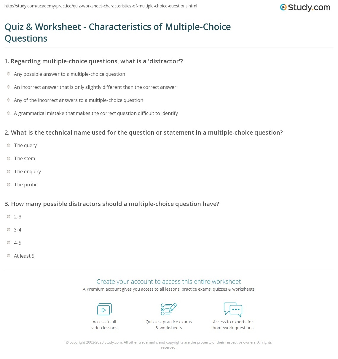 Quiz U0026 Worksheet Characteristics Of Multiple Choice Questions Study