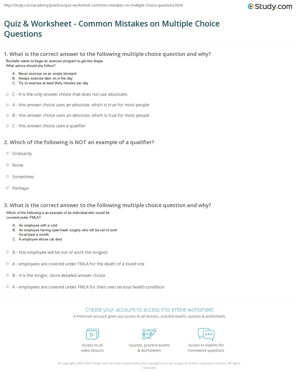 Quiz U0026 Worksheet Common Mistakes On Multiple Choice Questions Study