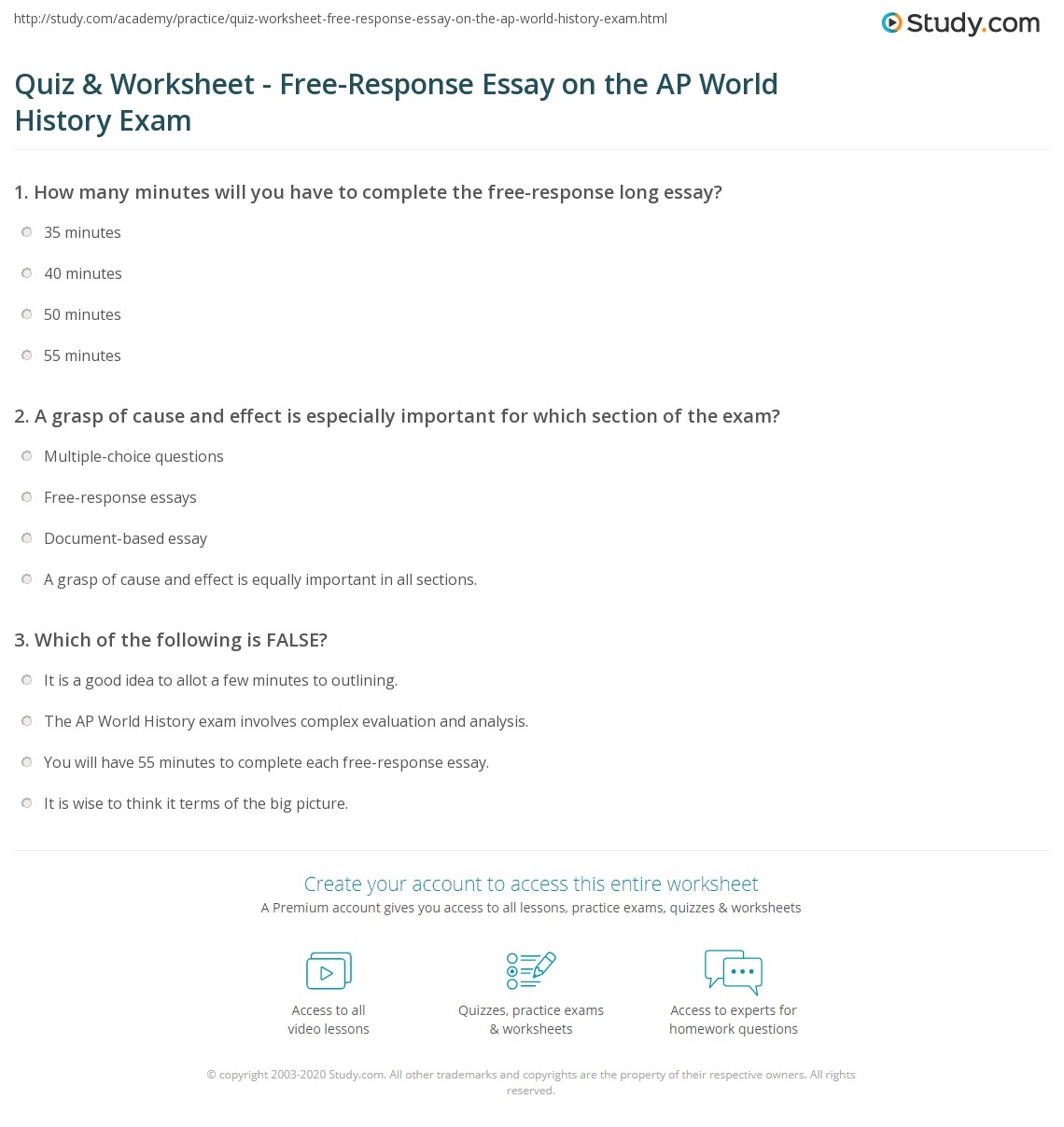 Quiz U0026 Worksheet Free Response Essay On The AP World History 