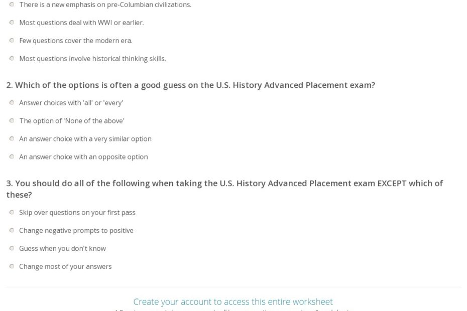 Quiz U0026 Worksheet Multiple Choice Tips For The APUSH Exam Study