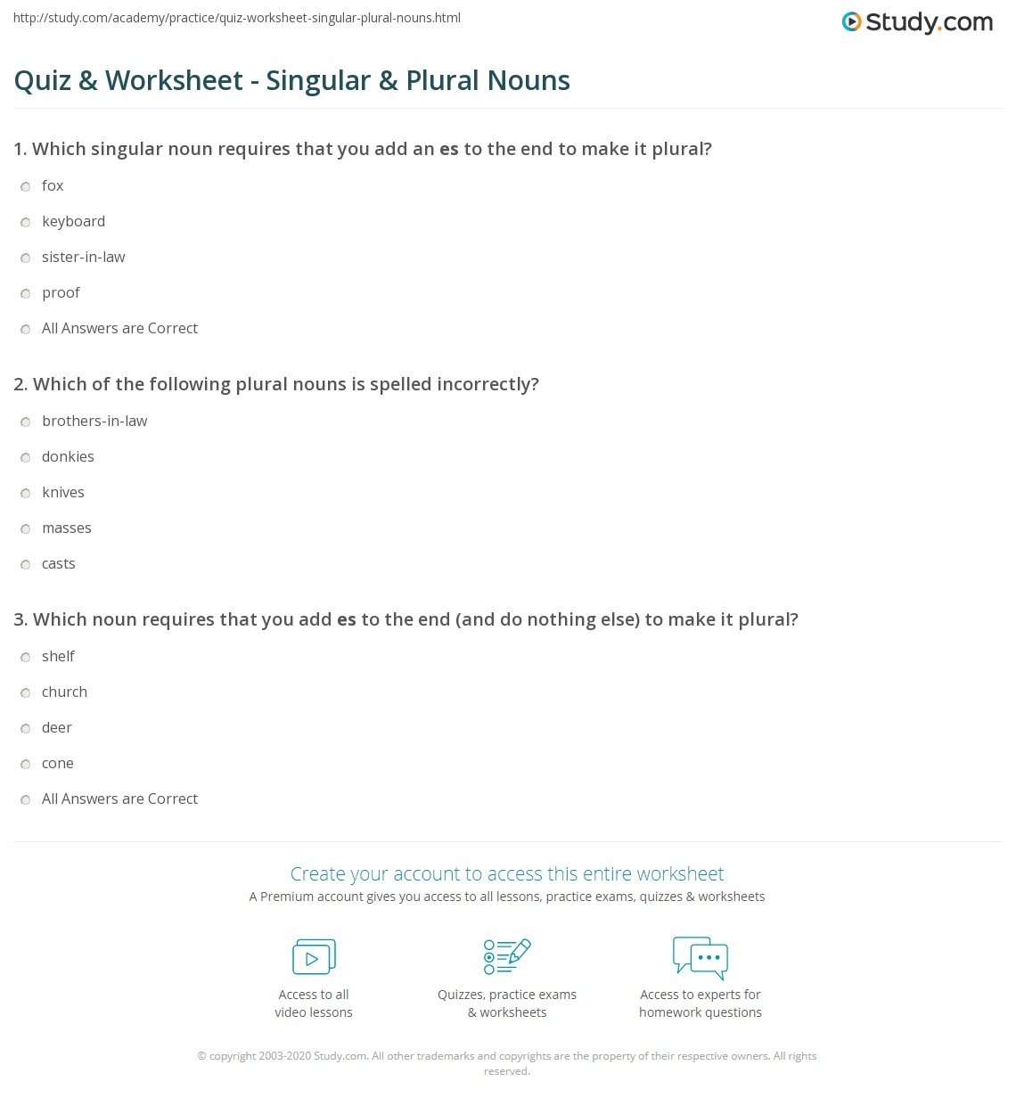 plural nouns quiz