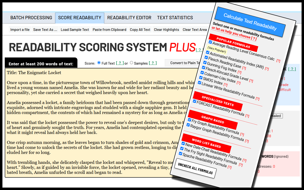 Readability Scoring System PLUS With The Robert Gunning Editor