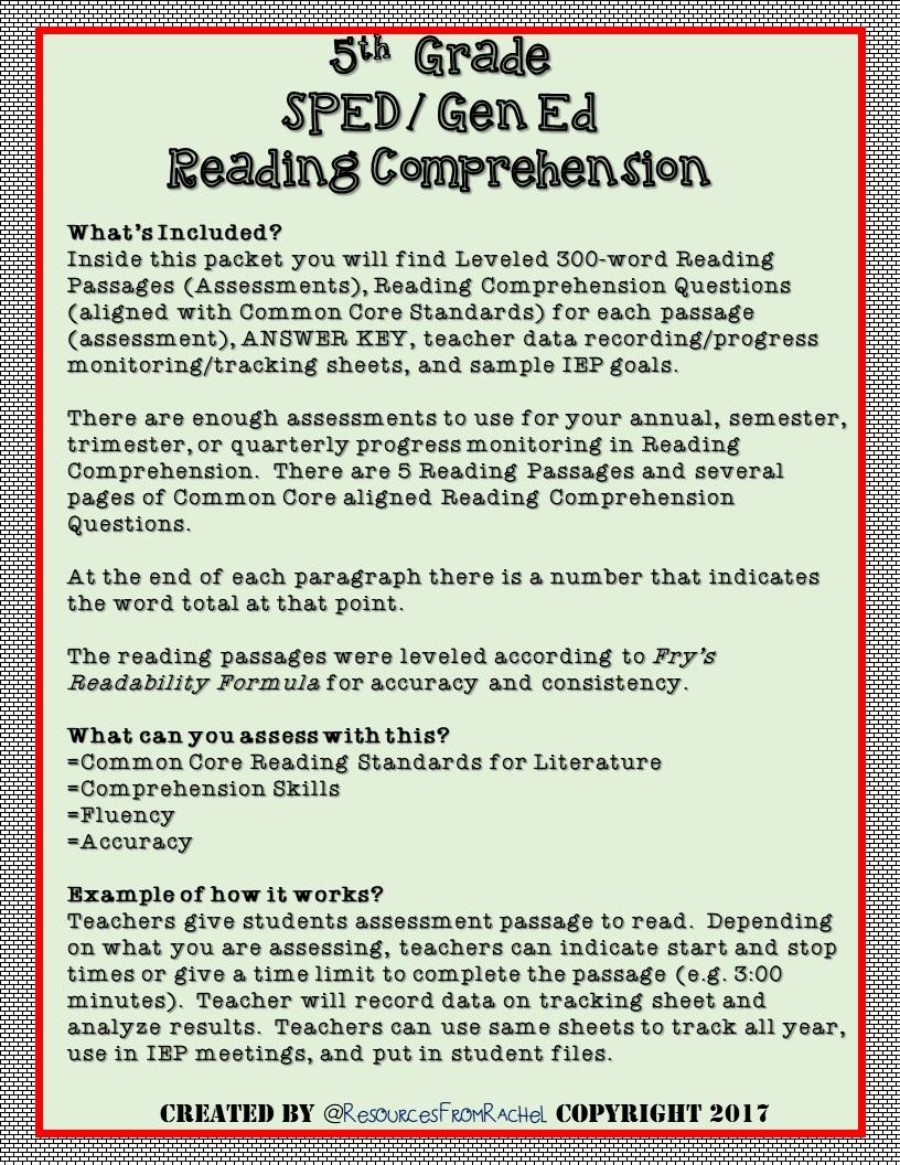 reading comprehension for 5th graders