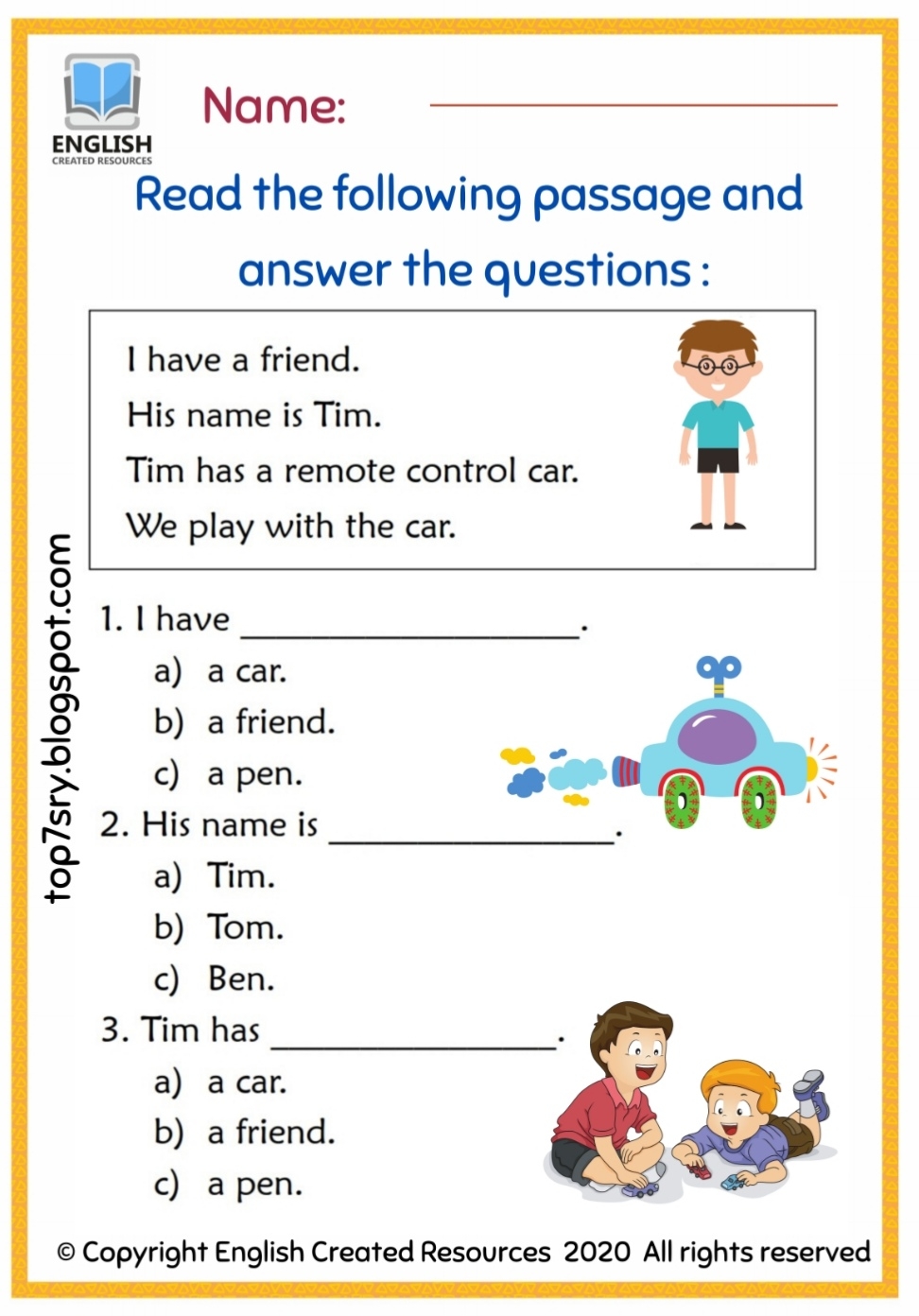 Reading Comprehension Grade 1 English Created Resources Worksheets Library