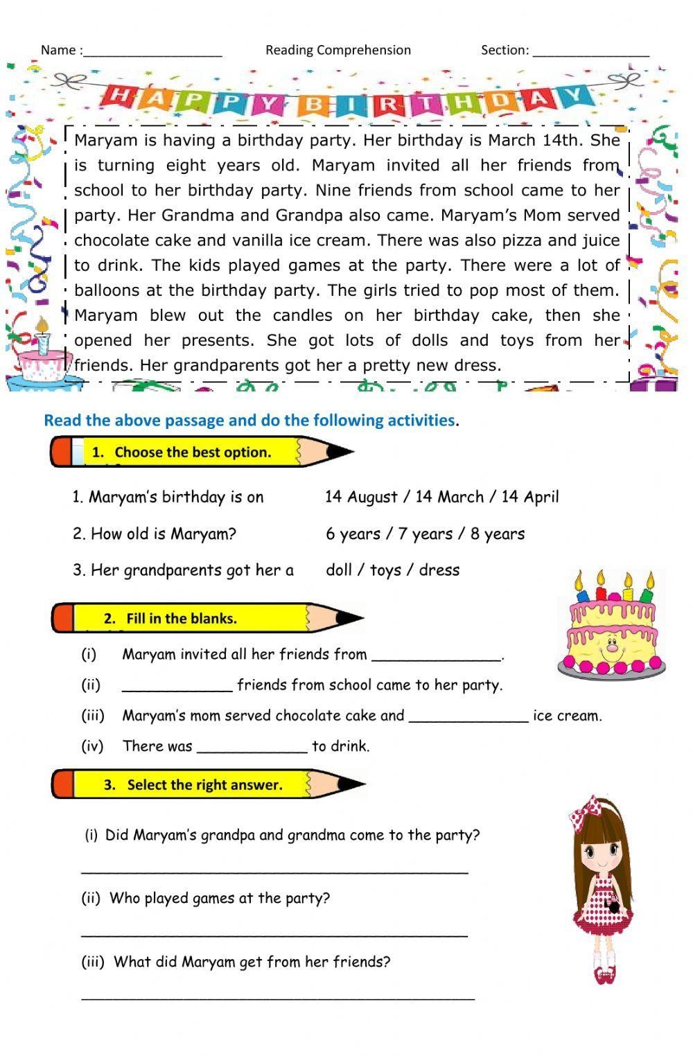 free online reading worksheets