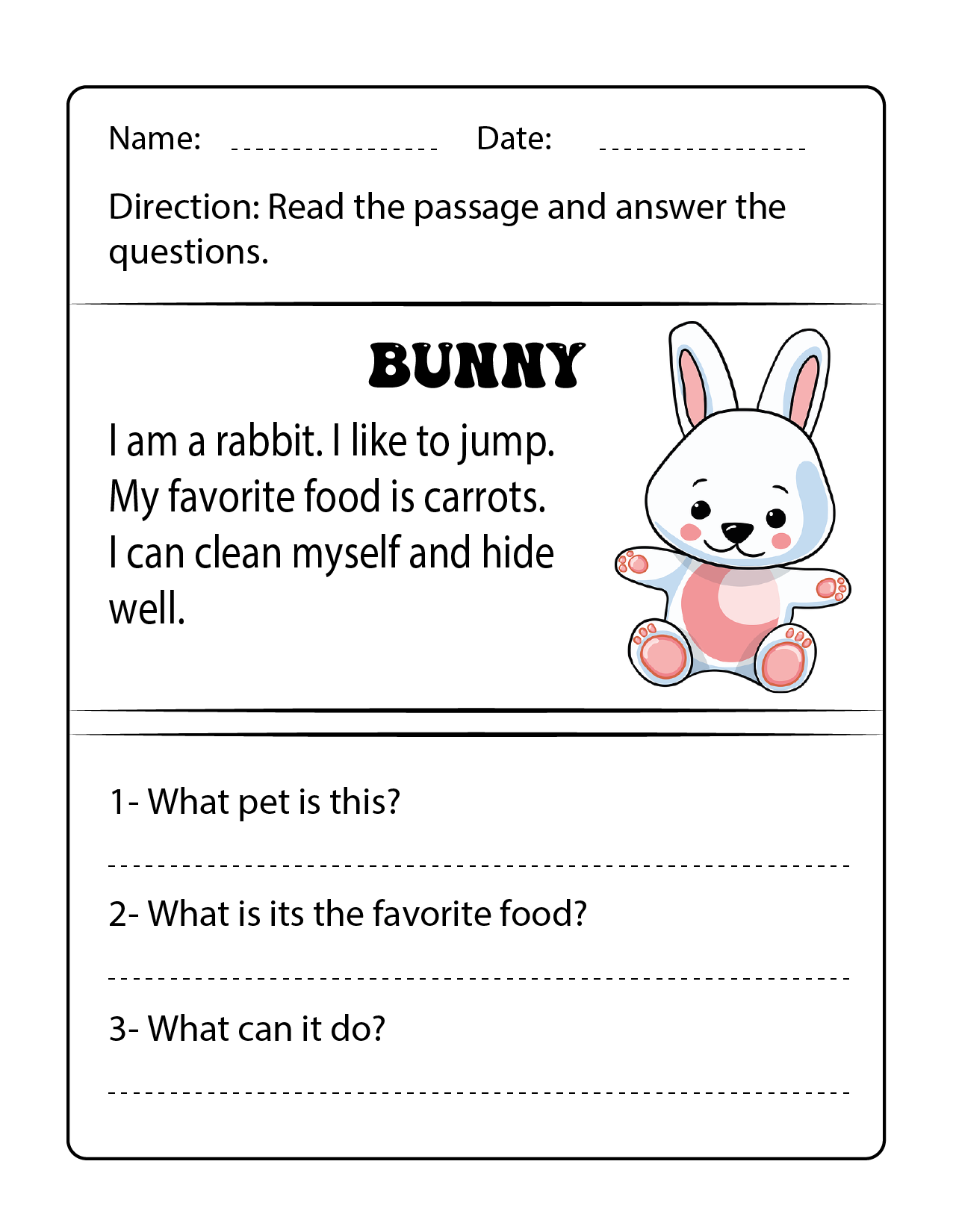 Reading Comprehension Passages Worksheets Activity