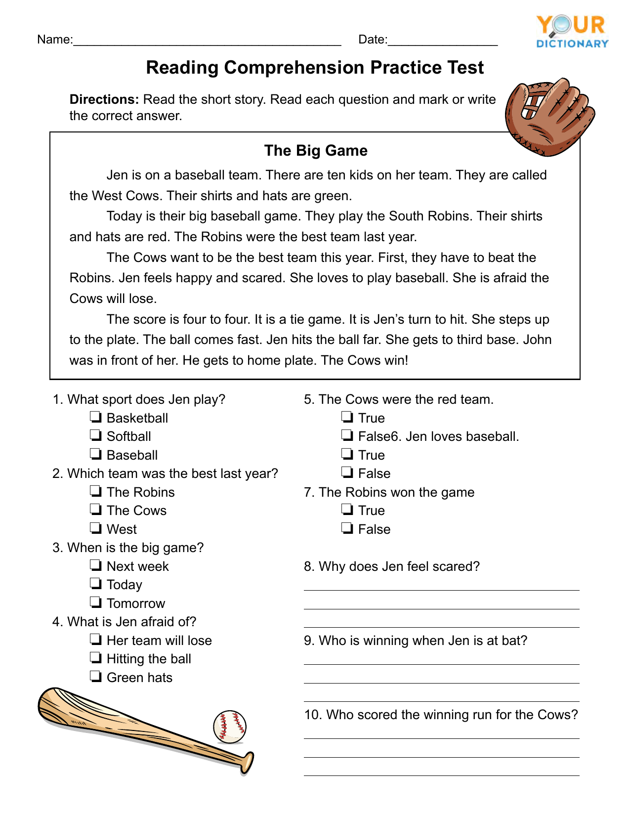 samples of reading comprehension tests