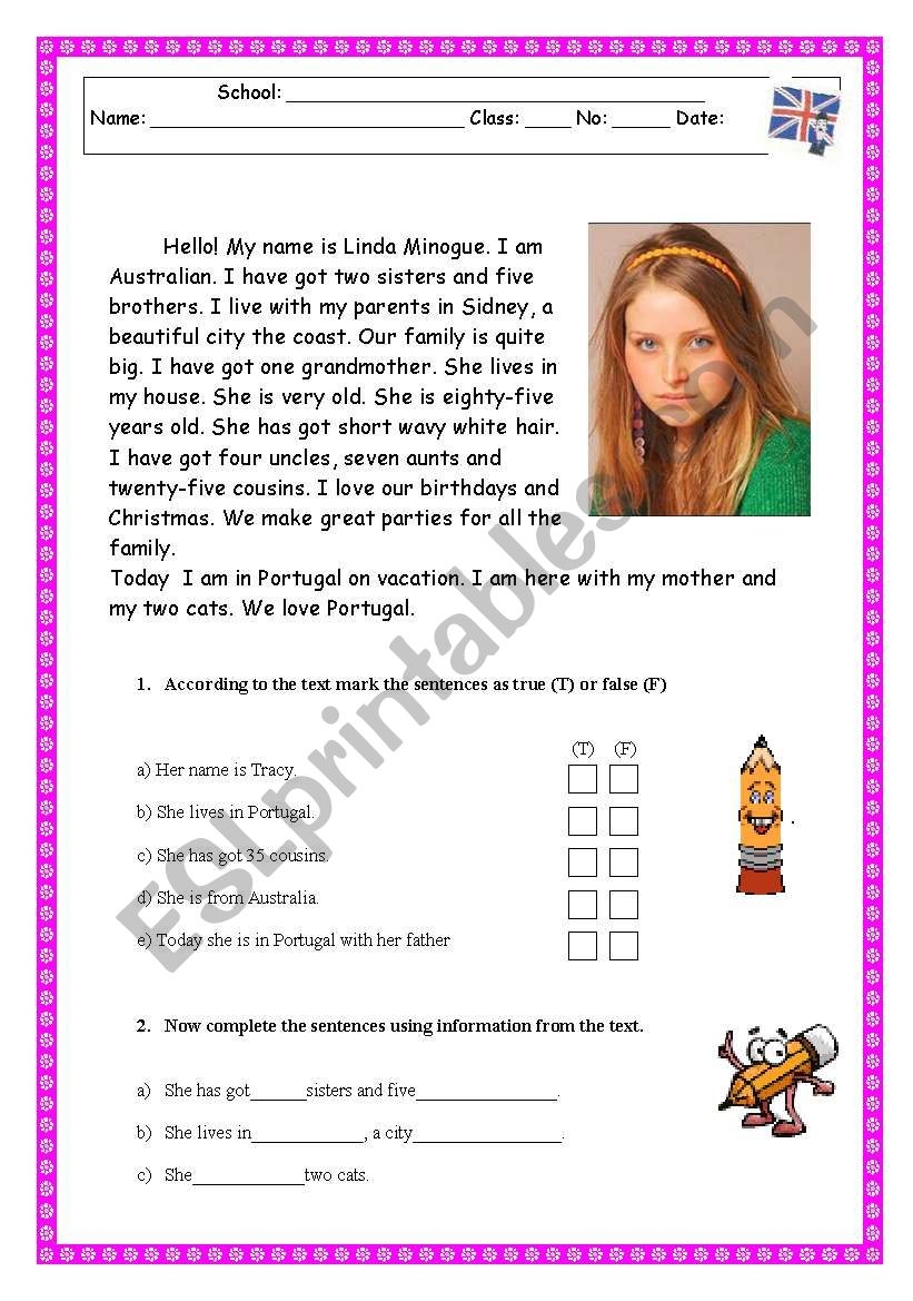 Reading Comprehension Test Worksheet Family Physical Description ESL Worksheet By Rosario Pacheco