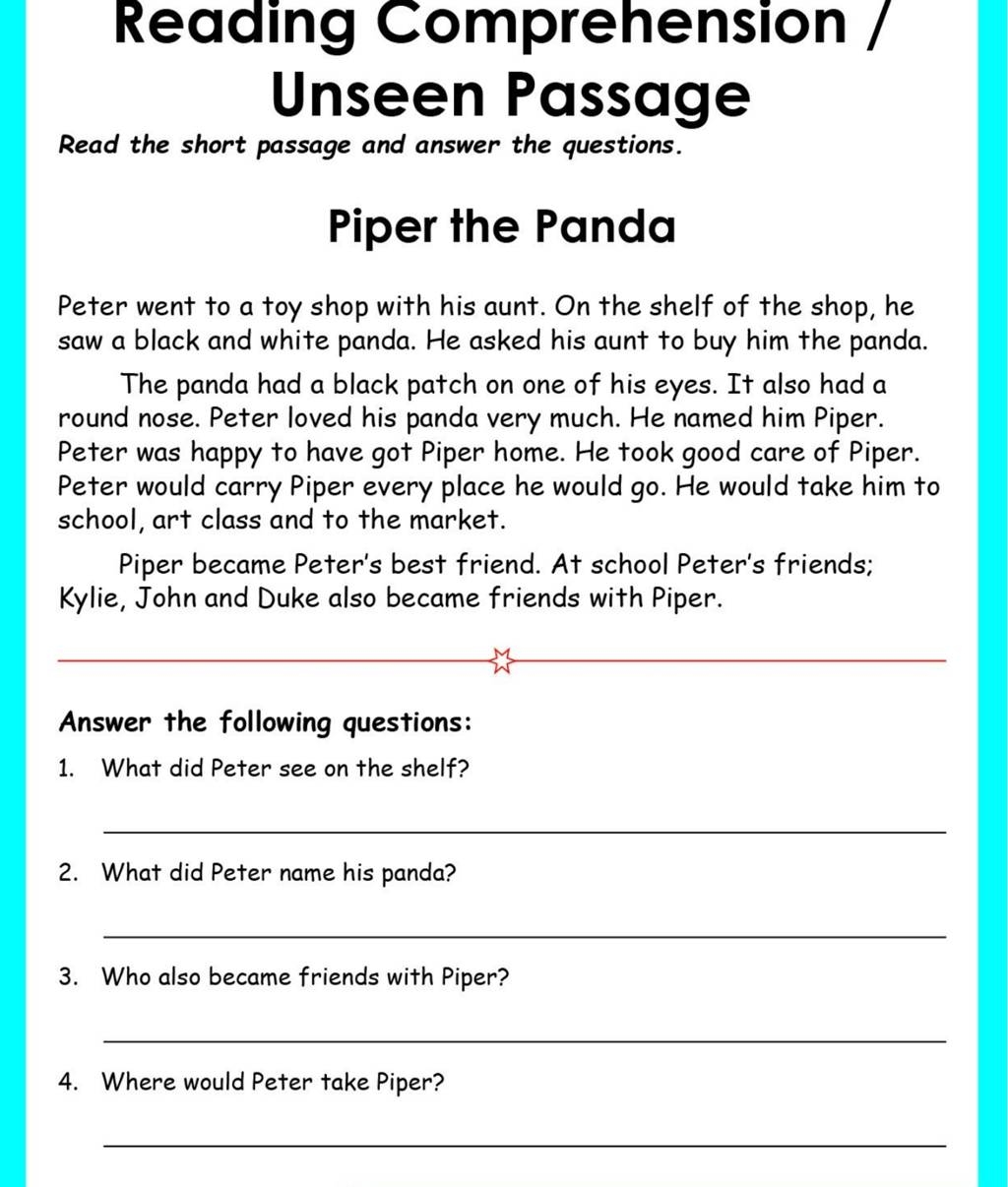 Reading Comprehension Unseen Passage Read The Short Passage And Answer 