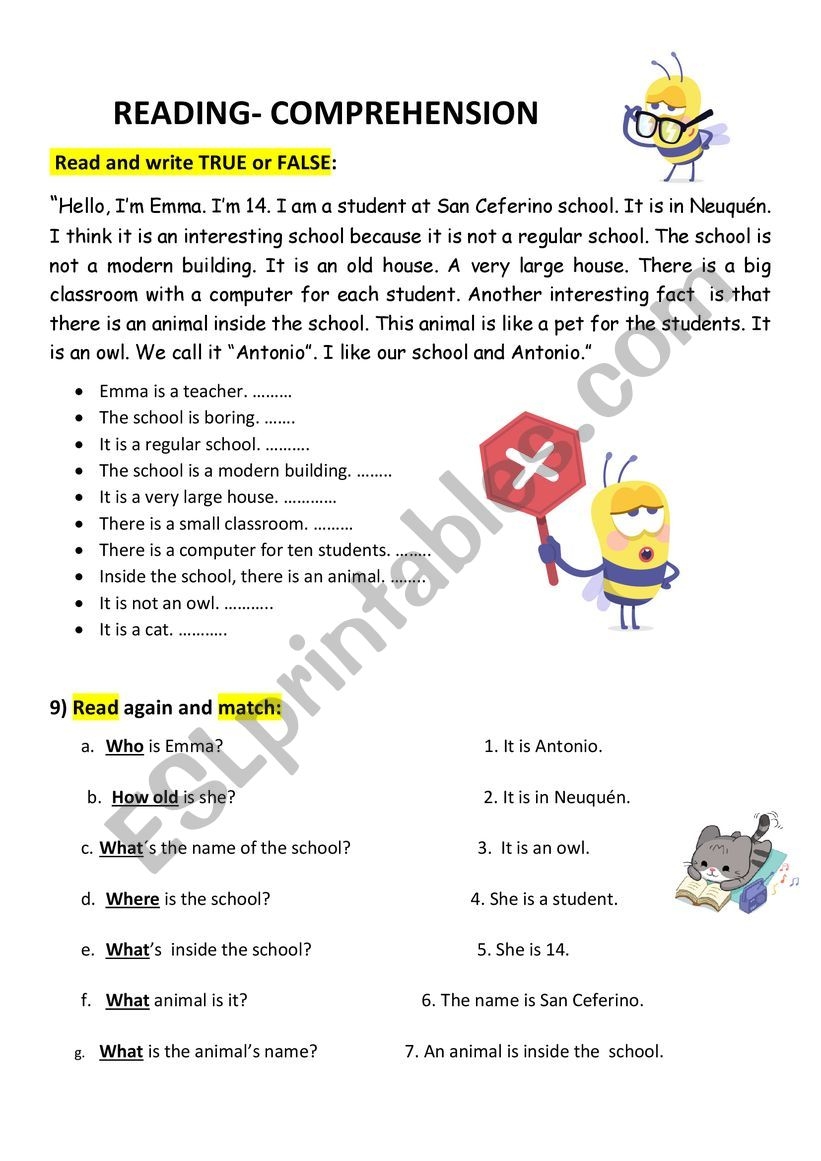 reading comprehension questions