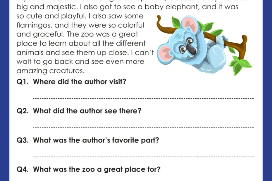 Reading Comprehension Worksheet For Grade 1 Grade1to6
