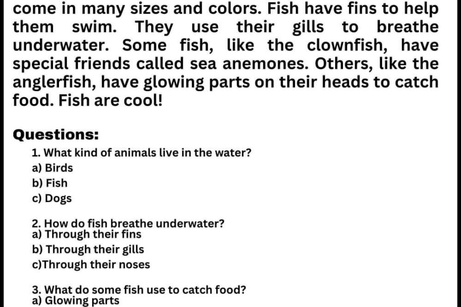 Reading Comprehension Worksheet With Answer