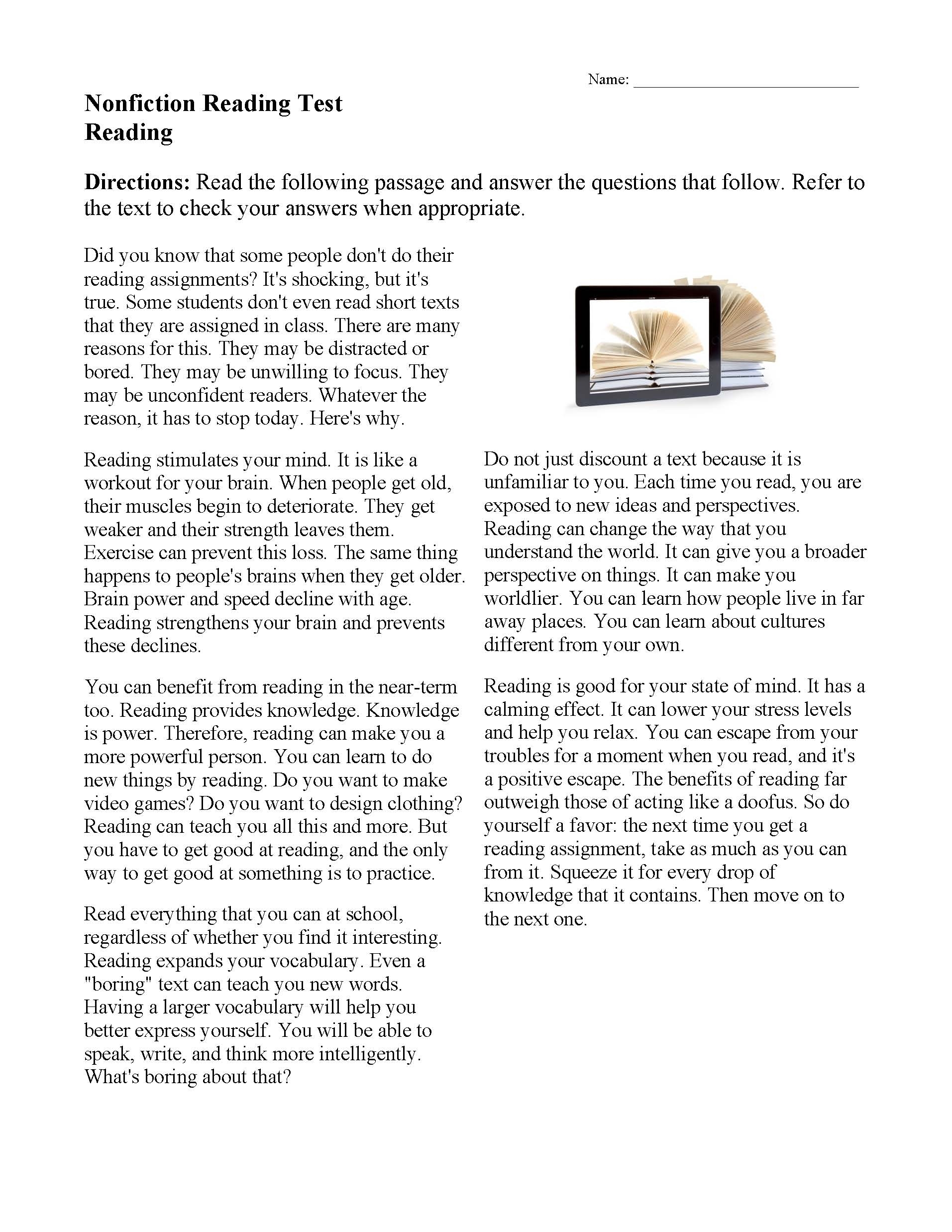 free standardized reading comprehension tests