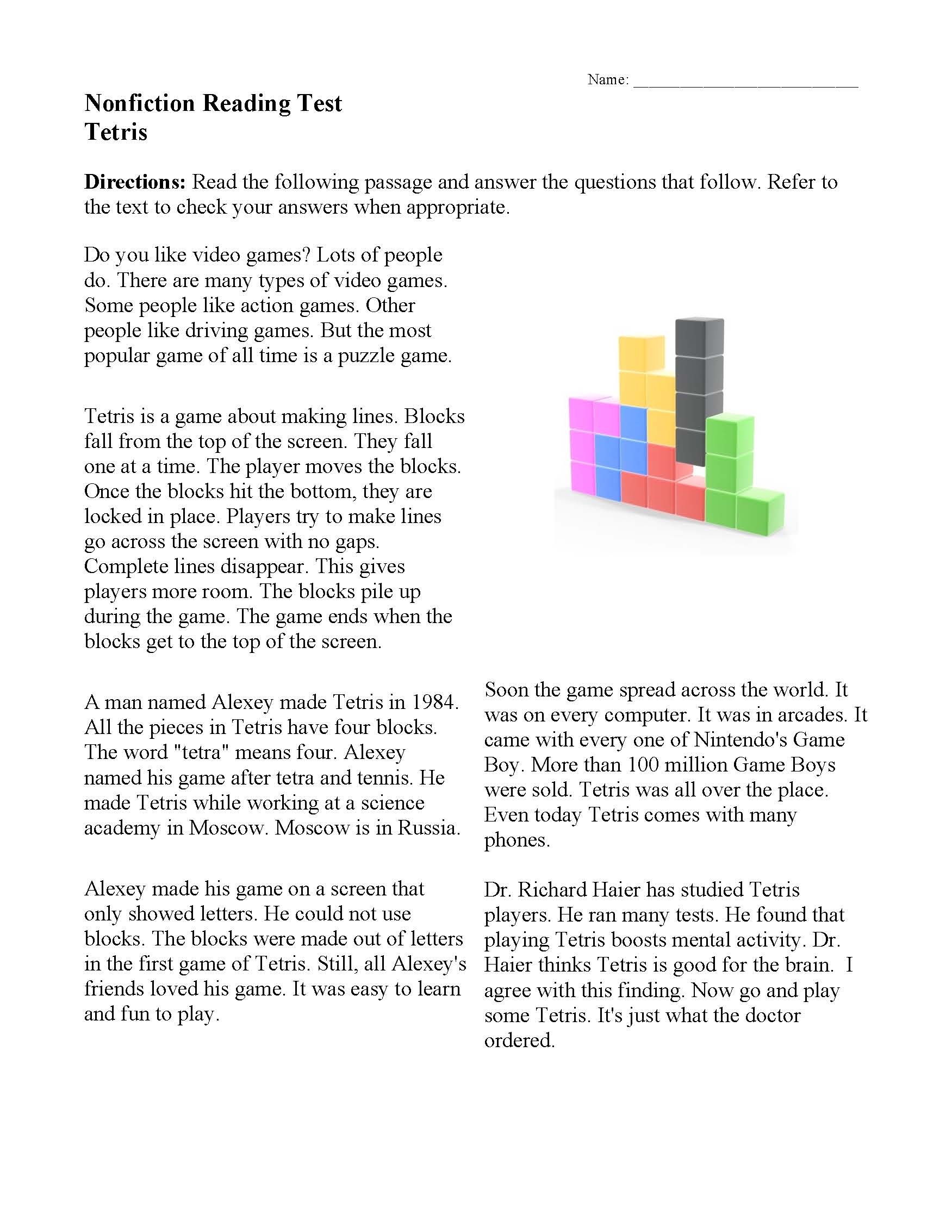 free reading comprehension test online