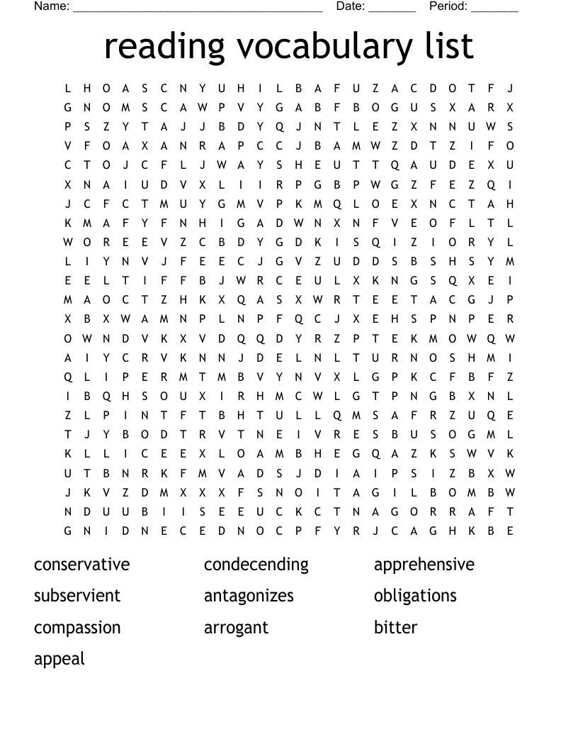reading vocabulary list