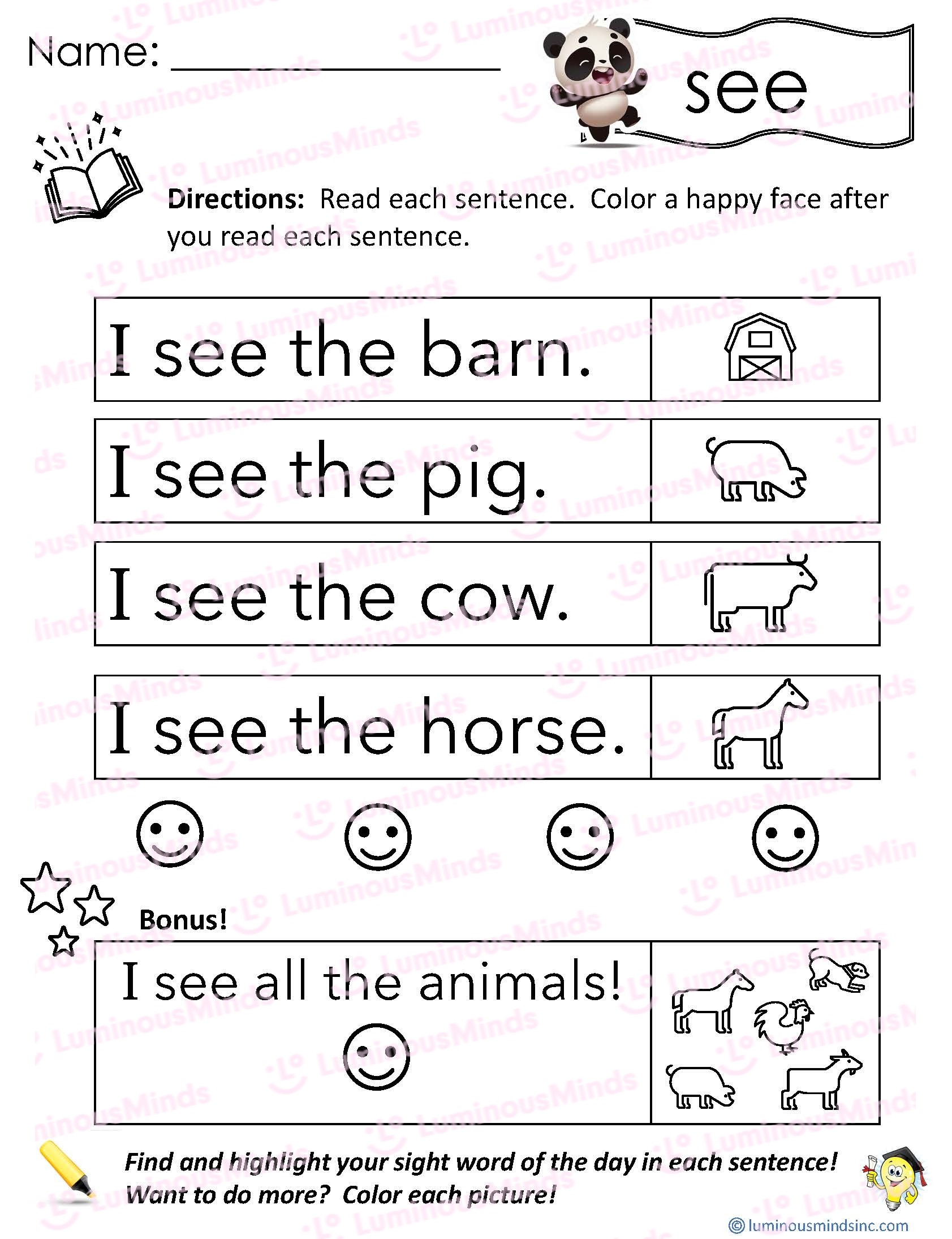 learning to read worksheets