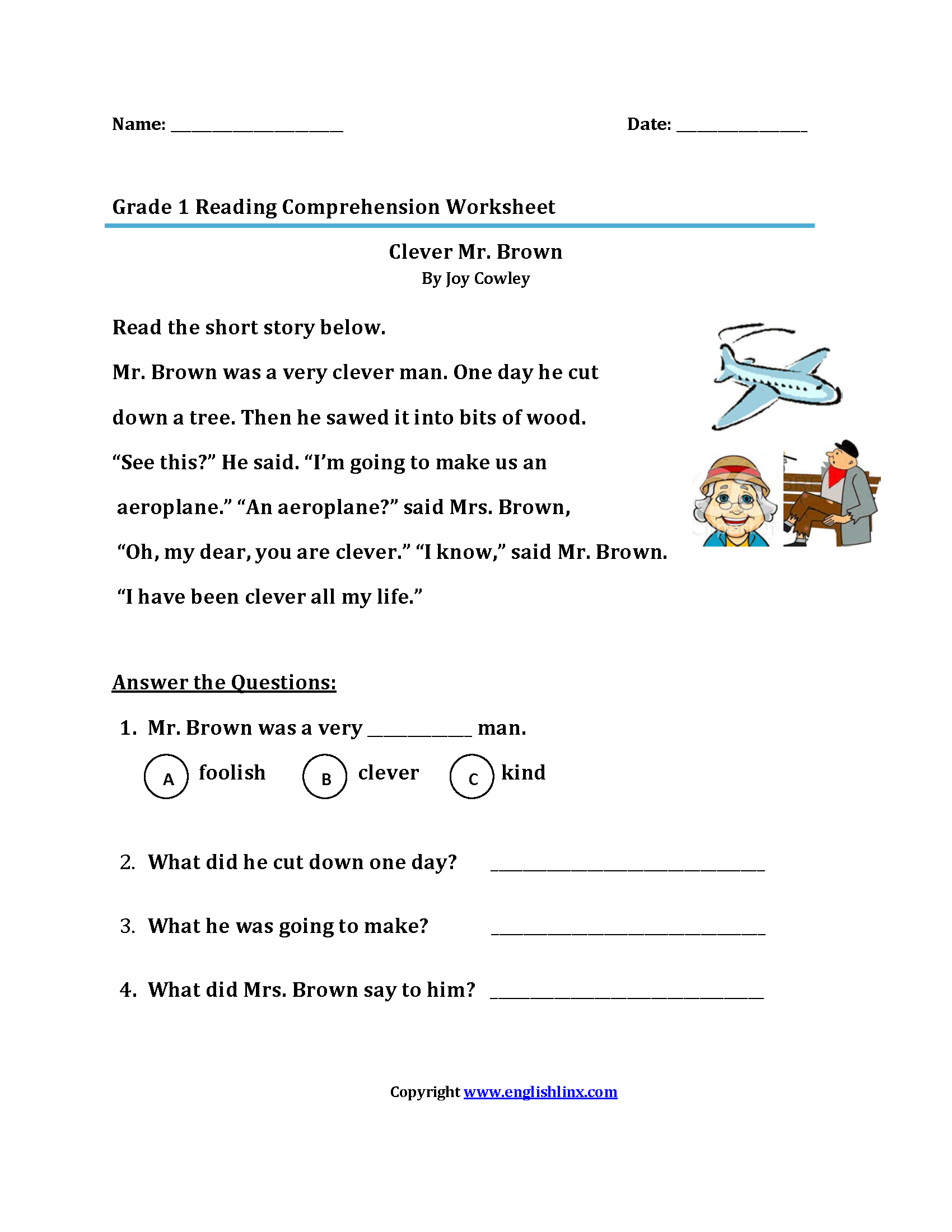1st grade reading work sheets