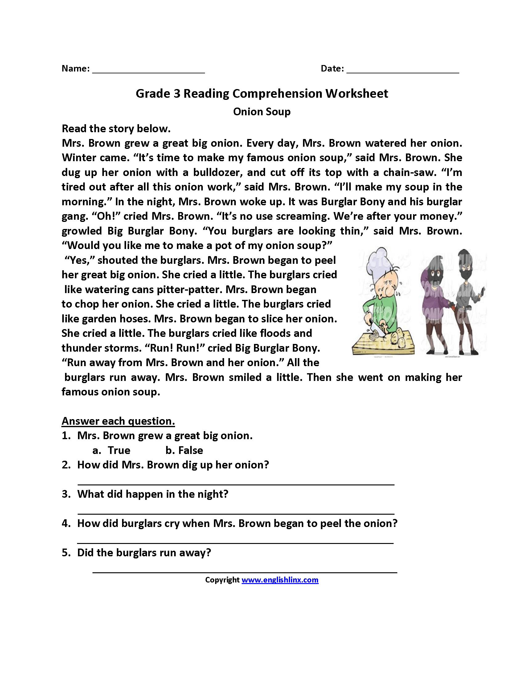 reading comprehension 3rd grade worksheet